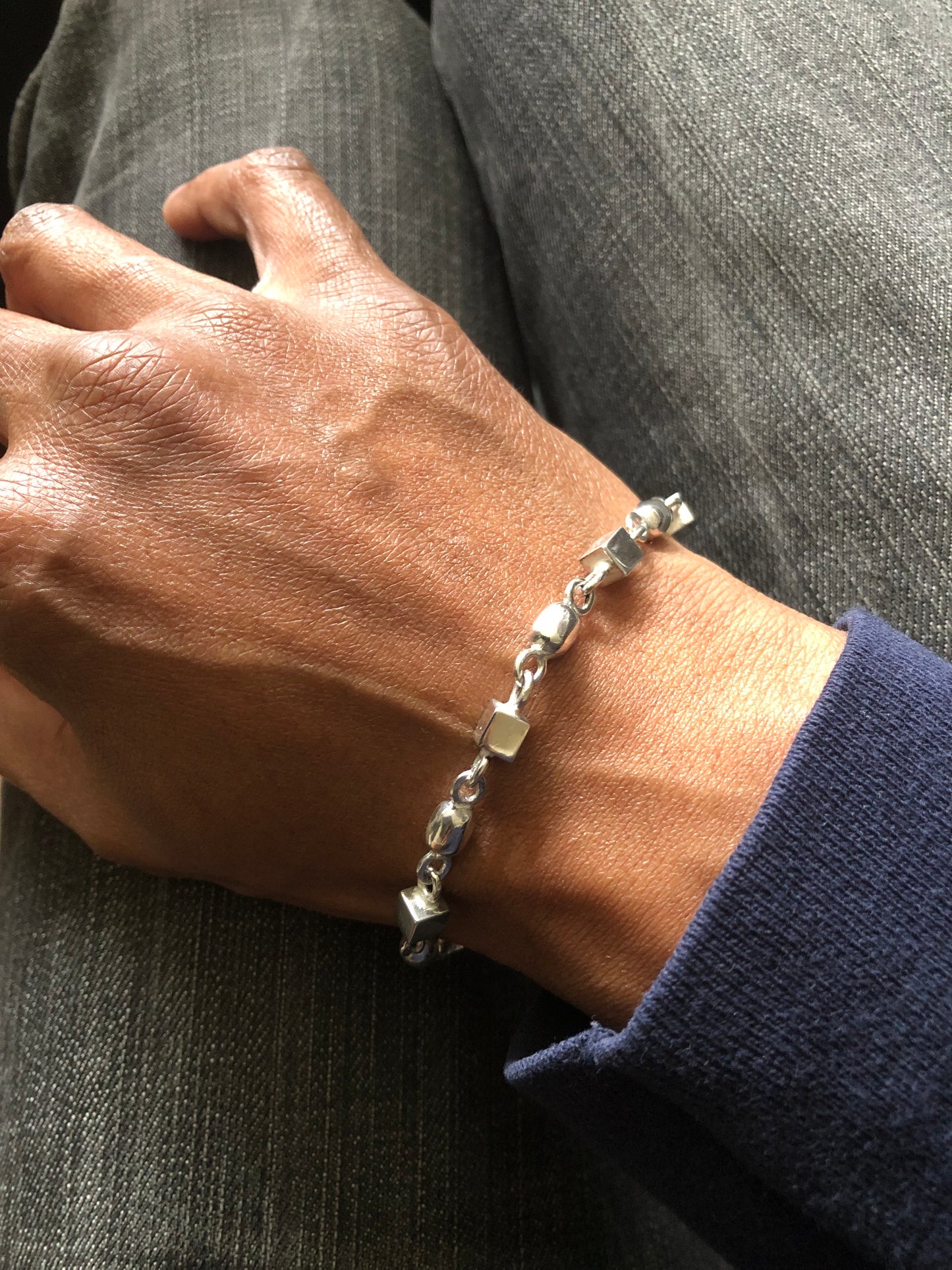 Solid silver beaded bracelet
