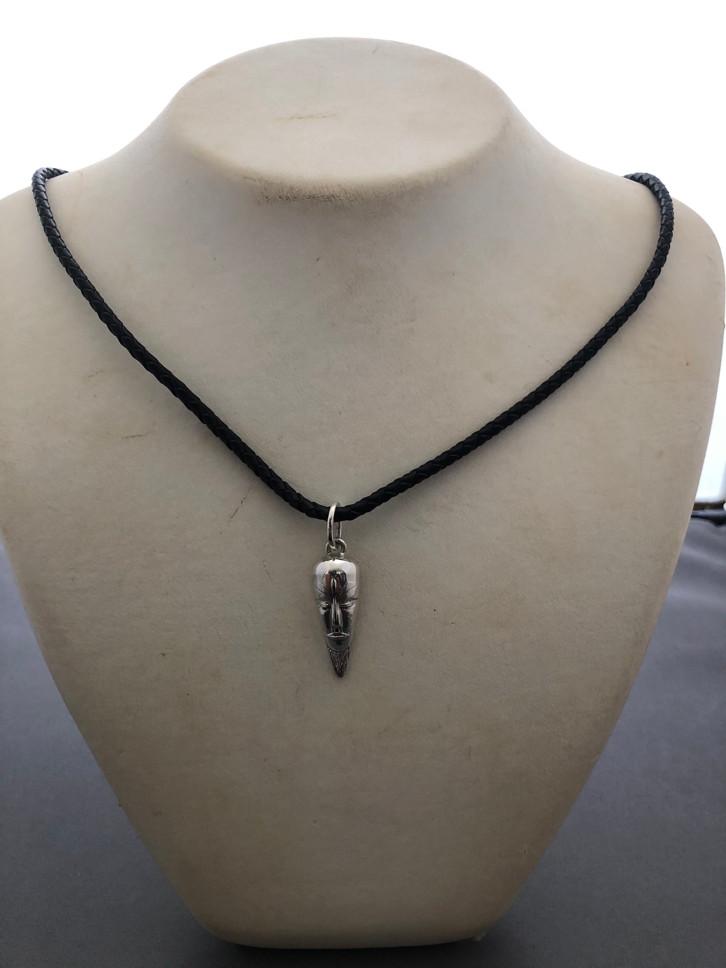 Solid silver African mask & leather chain