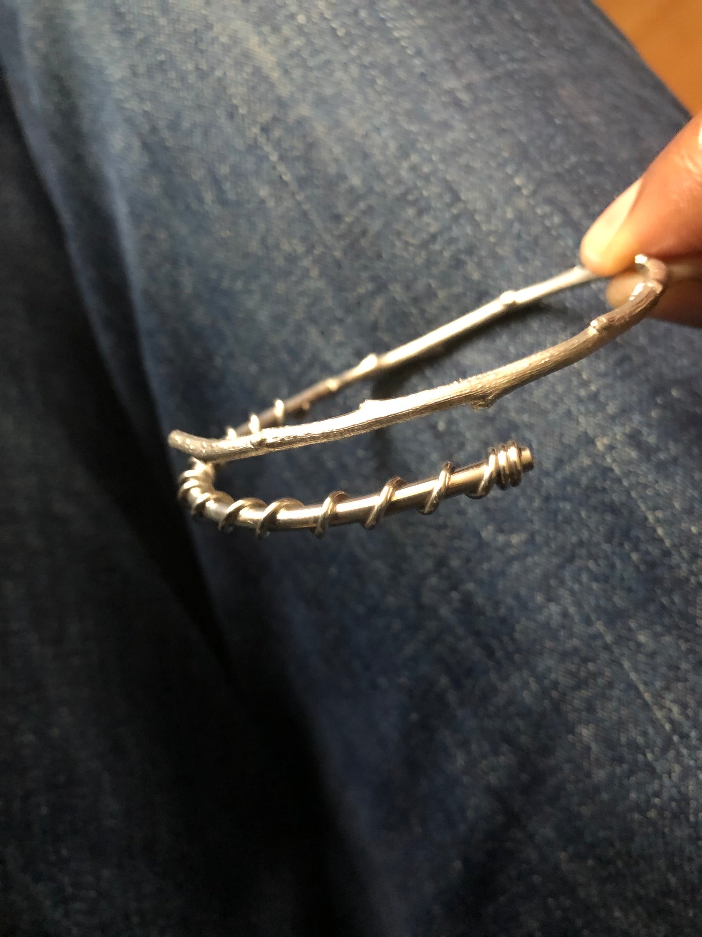 Unisex solid silver organic bangle