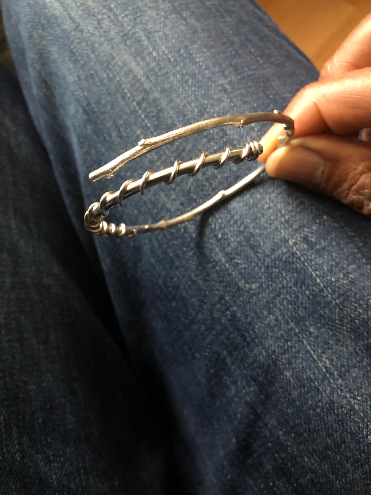 Unisex solid silver organic bangle
