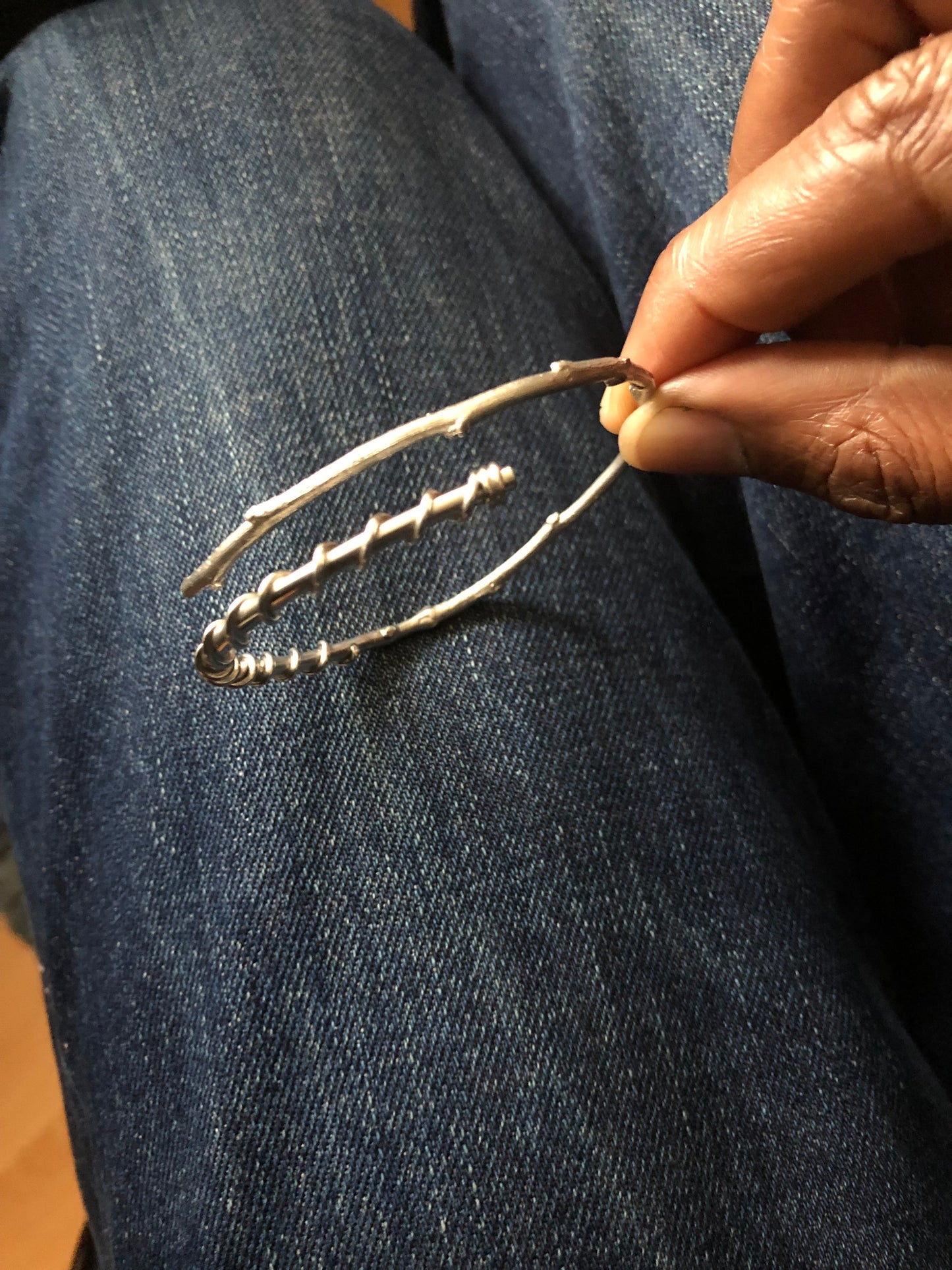 Unisex solid silver organic bangle