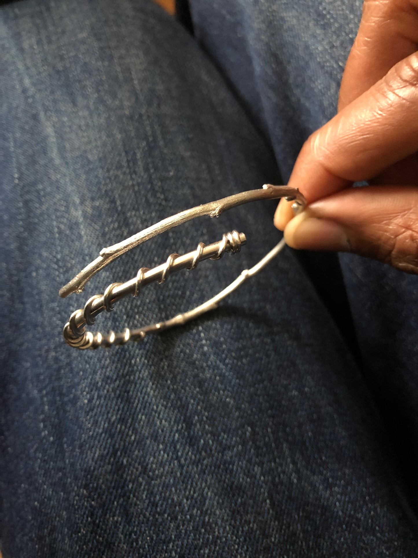Unisex solid silver organic bangle