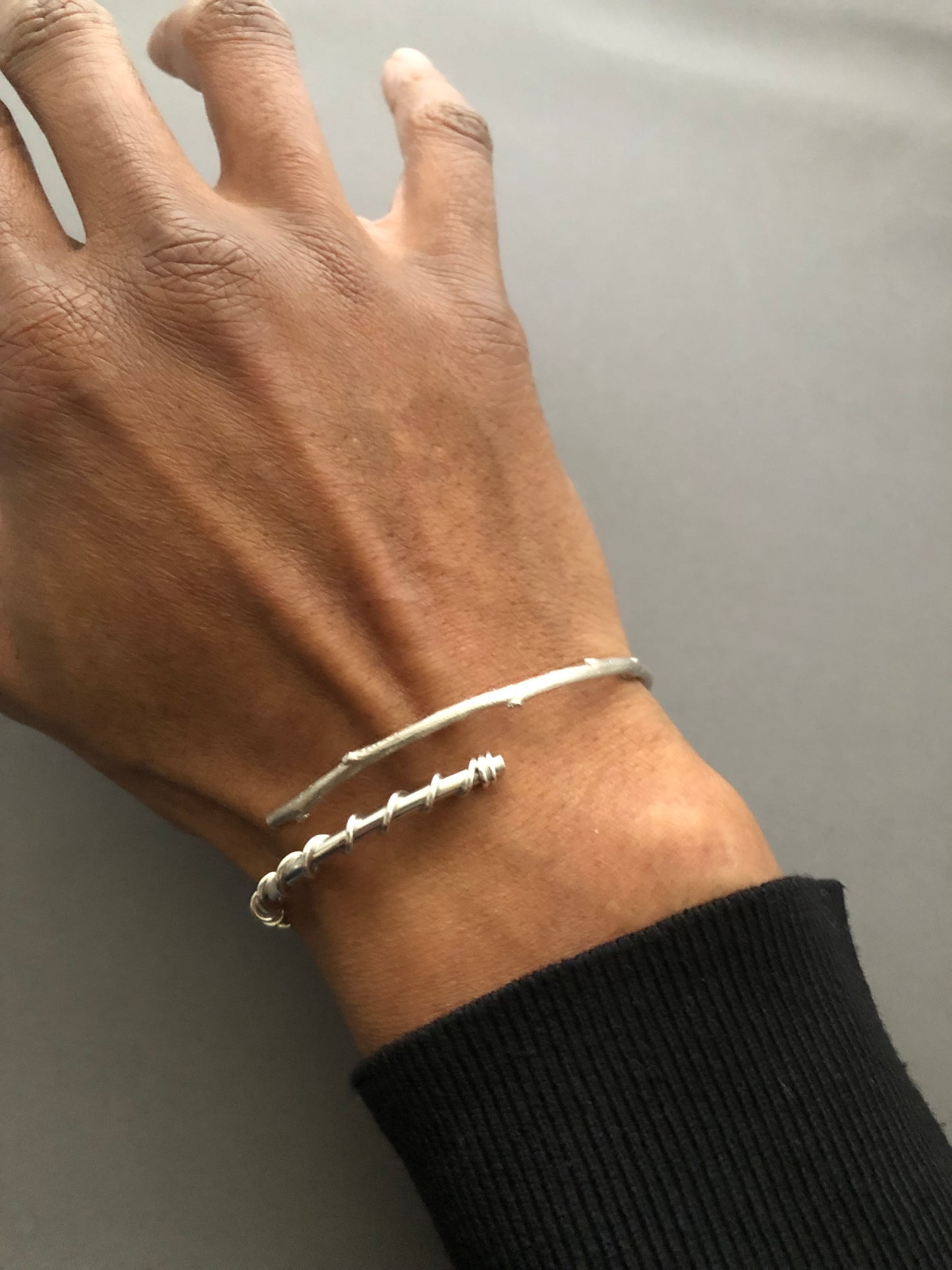 Unisex solid silver organic bangle