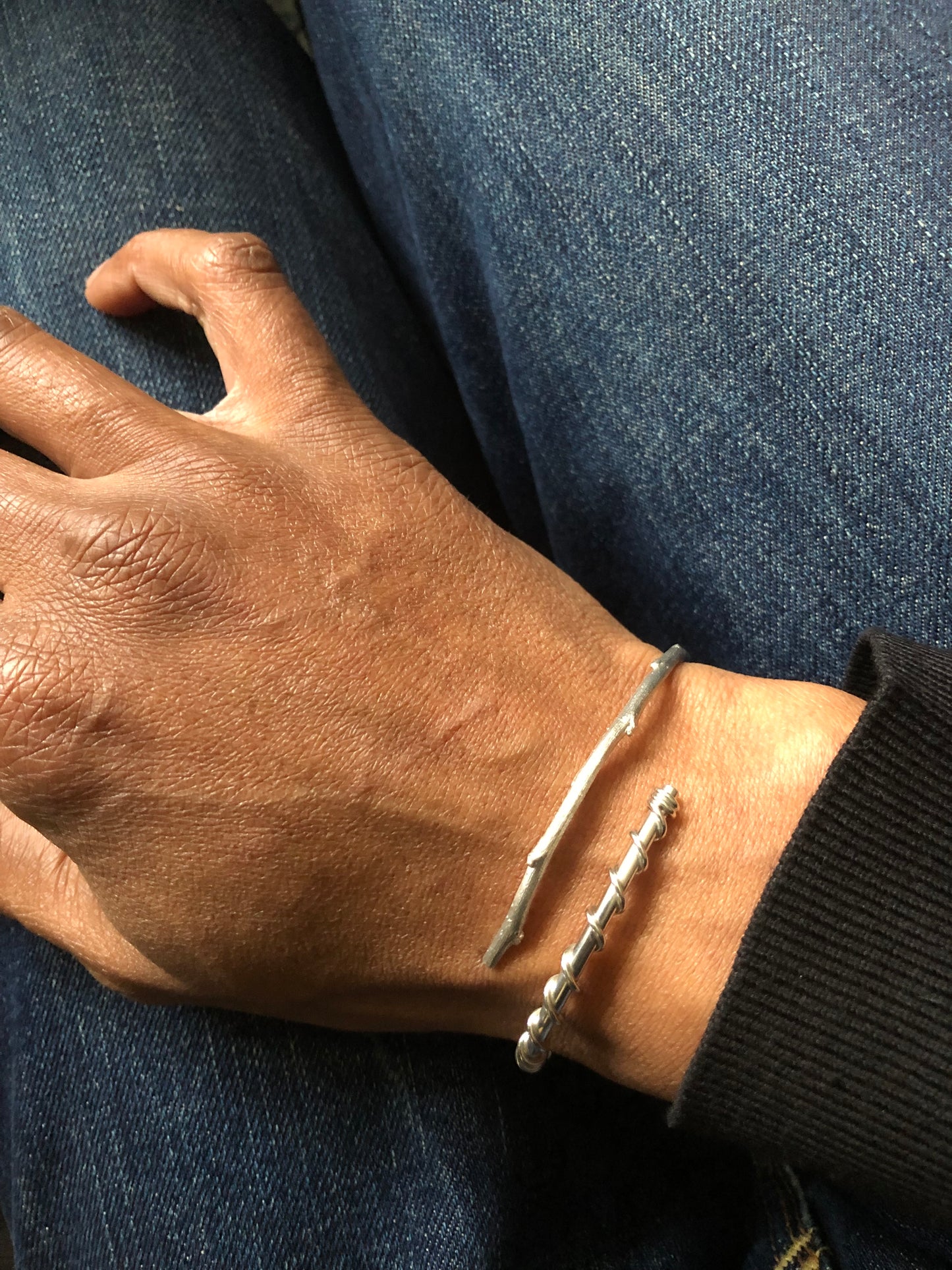 Unisex solid silver organic bangle