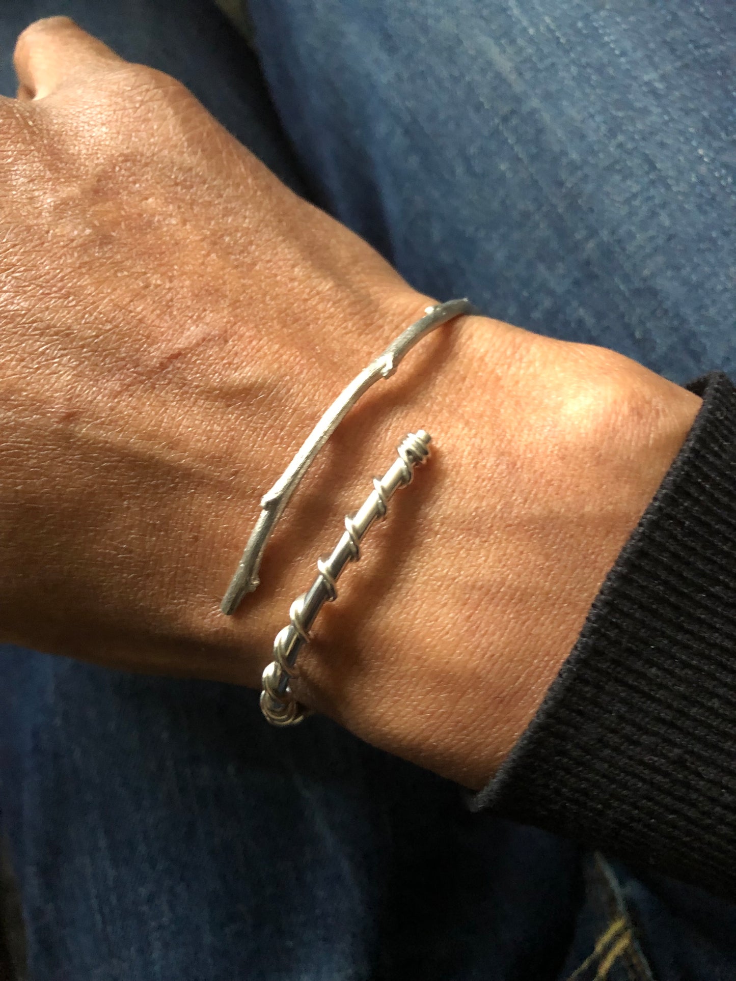 Unisex solid silver organic bangle