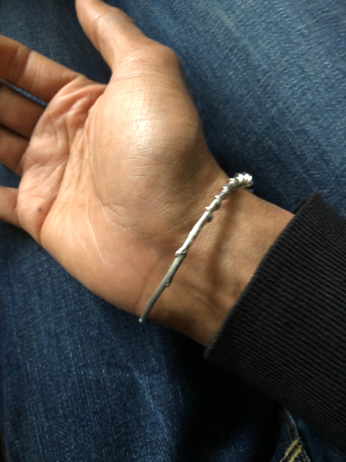 Unisex solid silver organic bangle