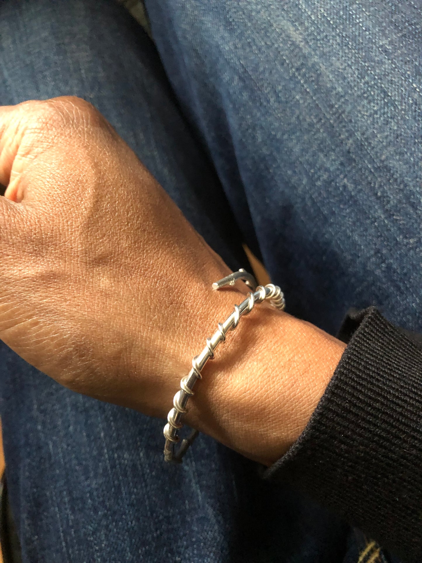 Unisex solid silver organic bangle