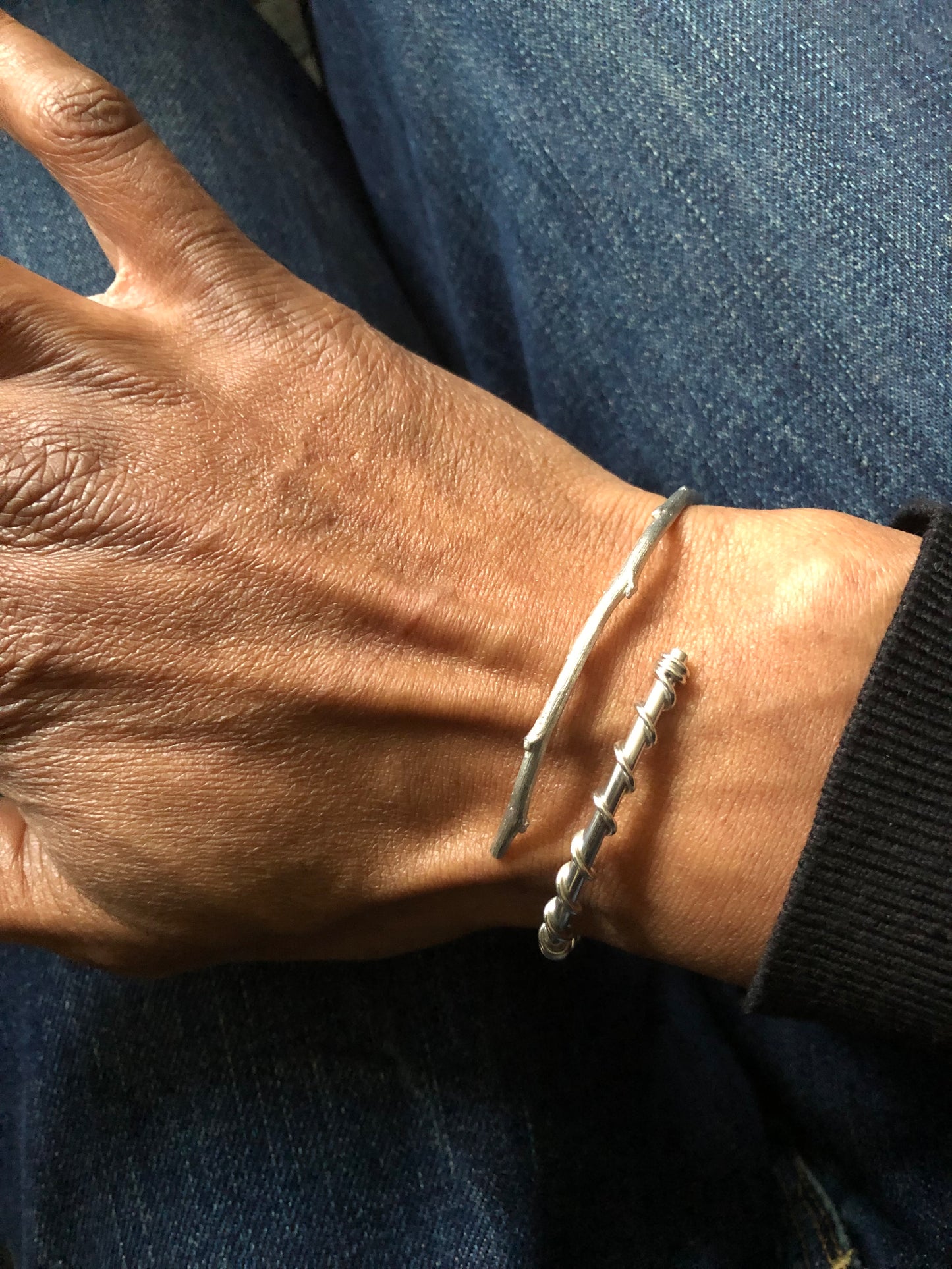 Unisex solid silver organic bangle