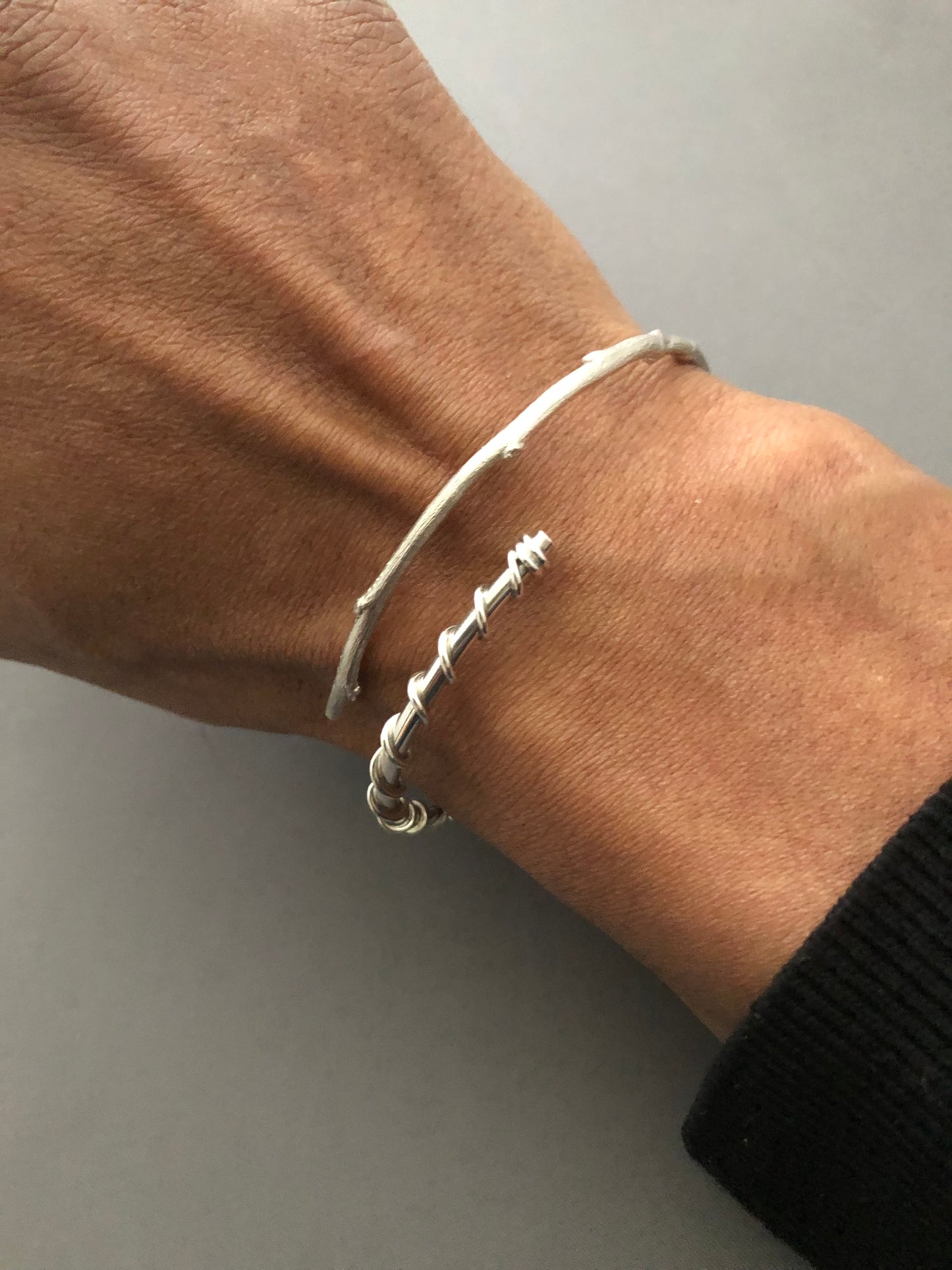 Unisex solid silver organic bangle