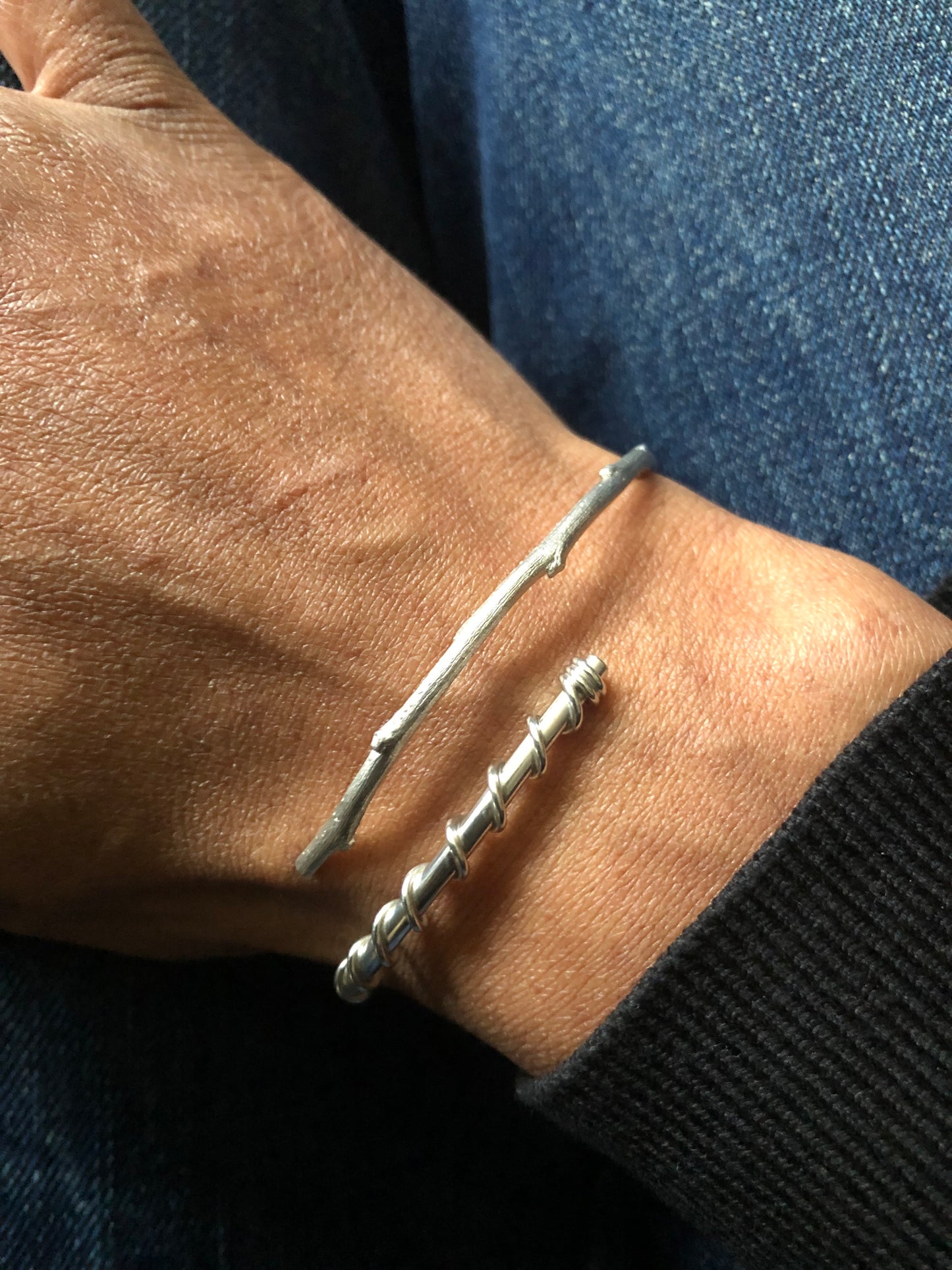 Unisex solid silver organic bangle