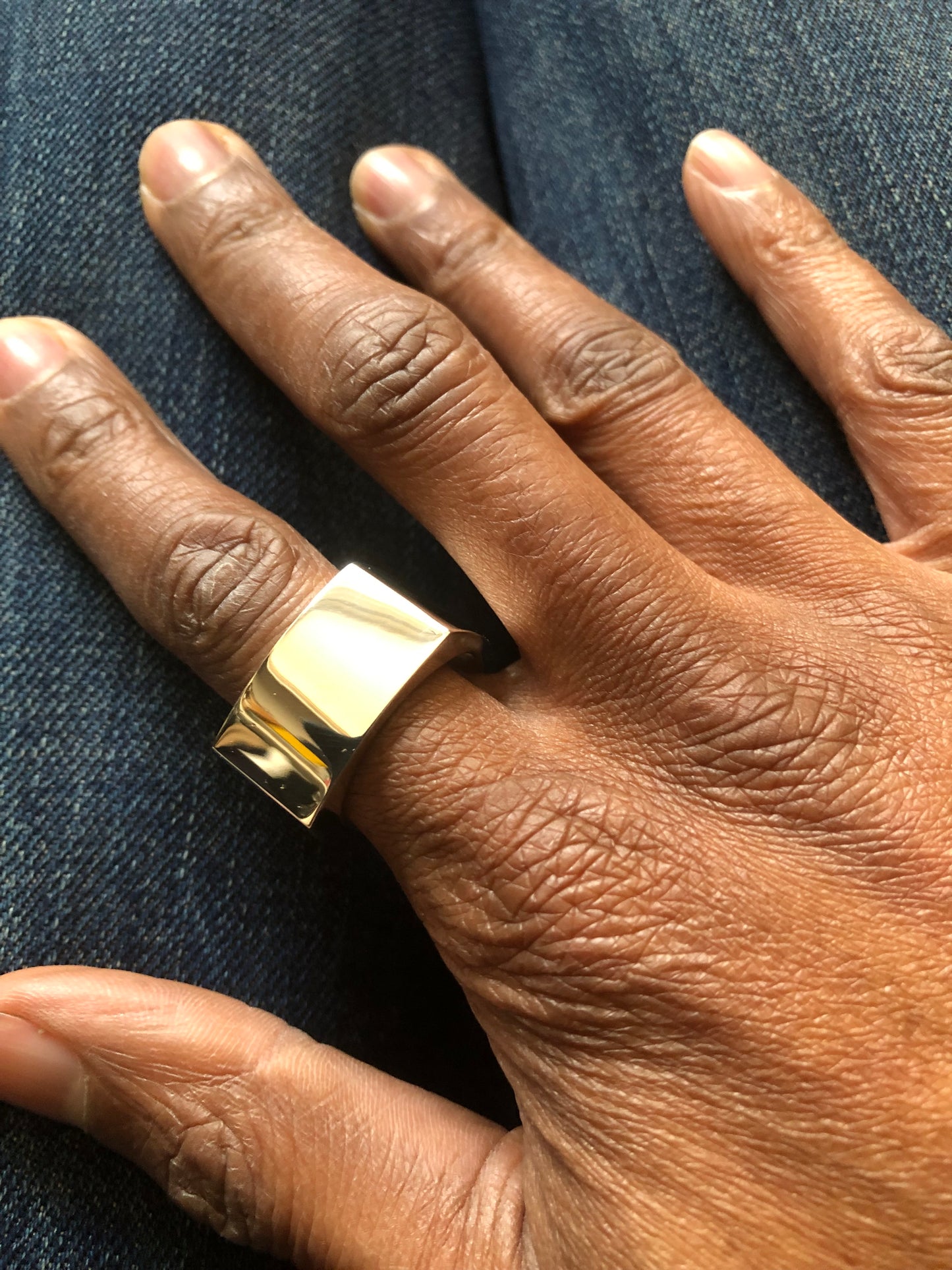 Mens solid silver heavy large plain square ring