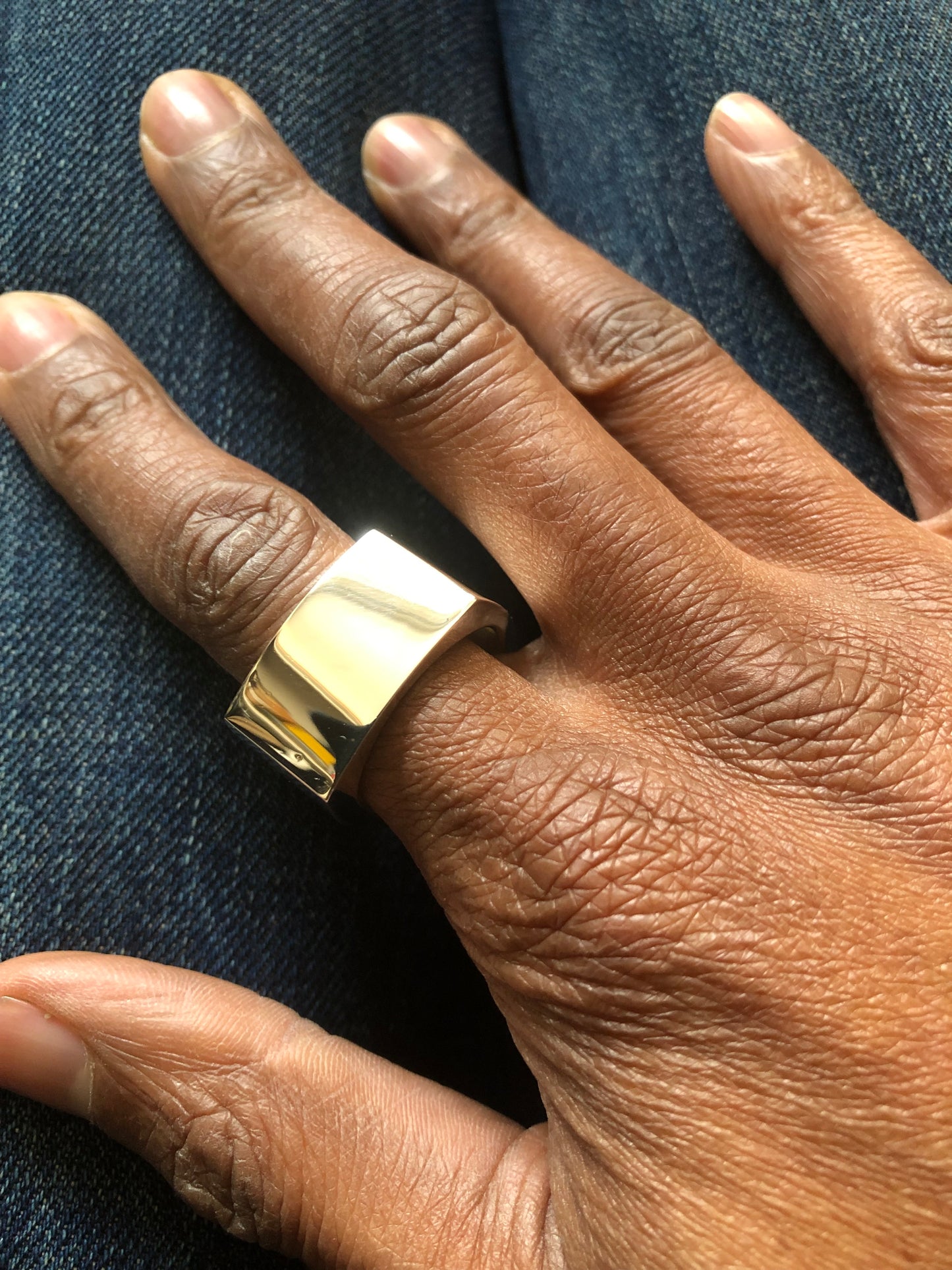 Mens solid silver heavy large plain square ring