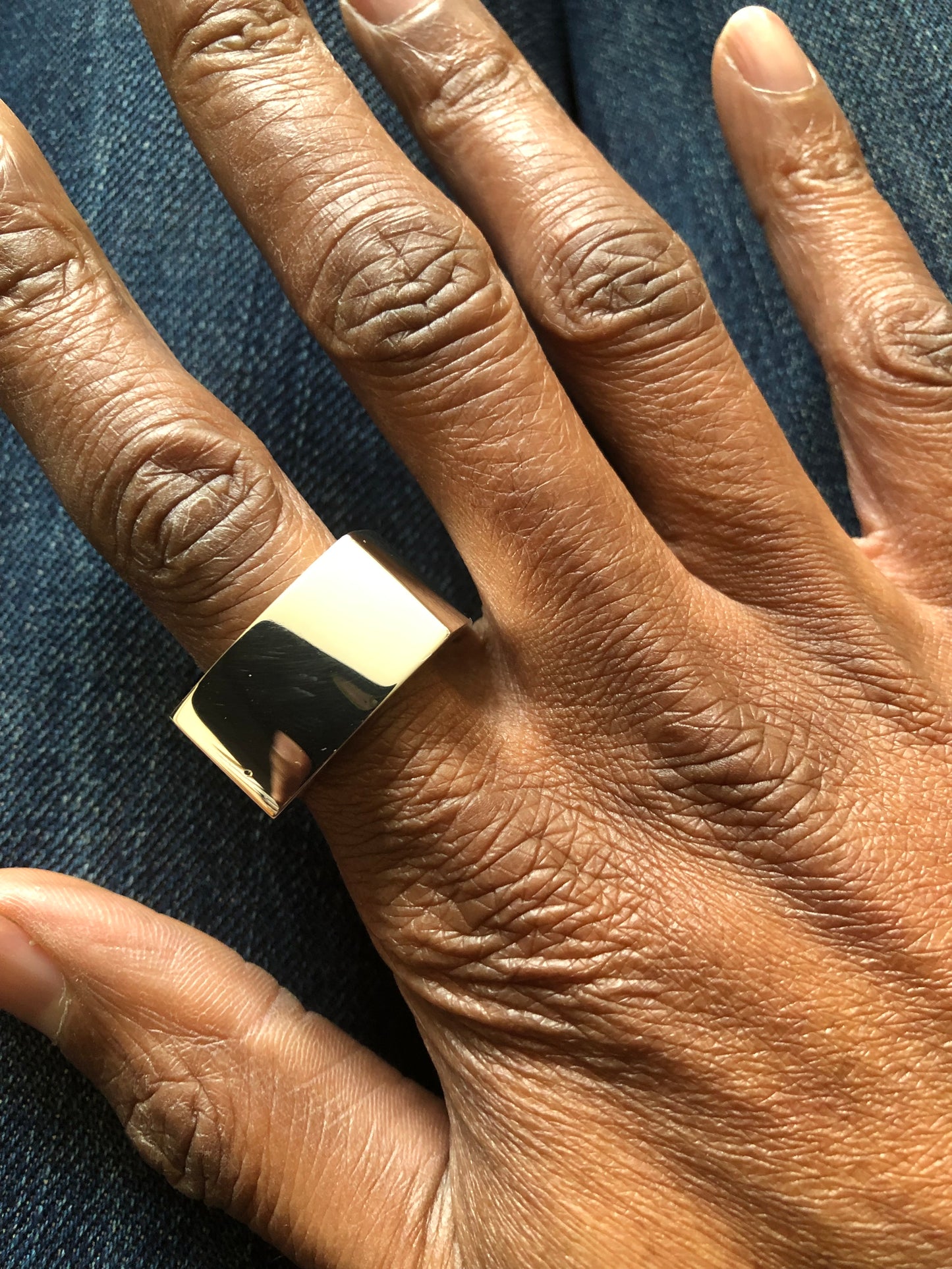 Mens solid silver heavy large plain square ring