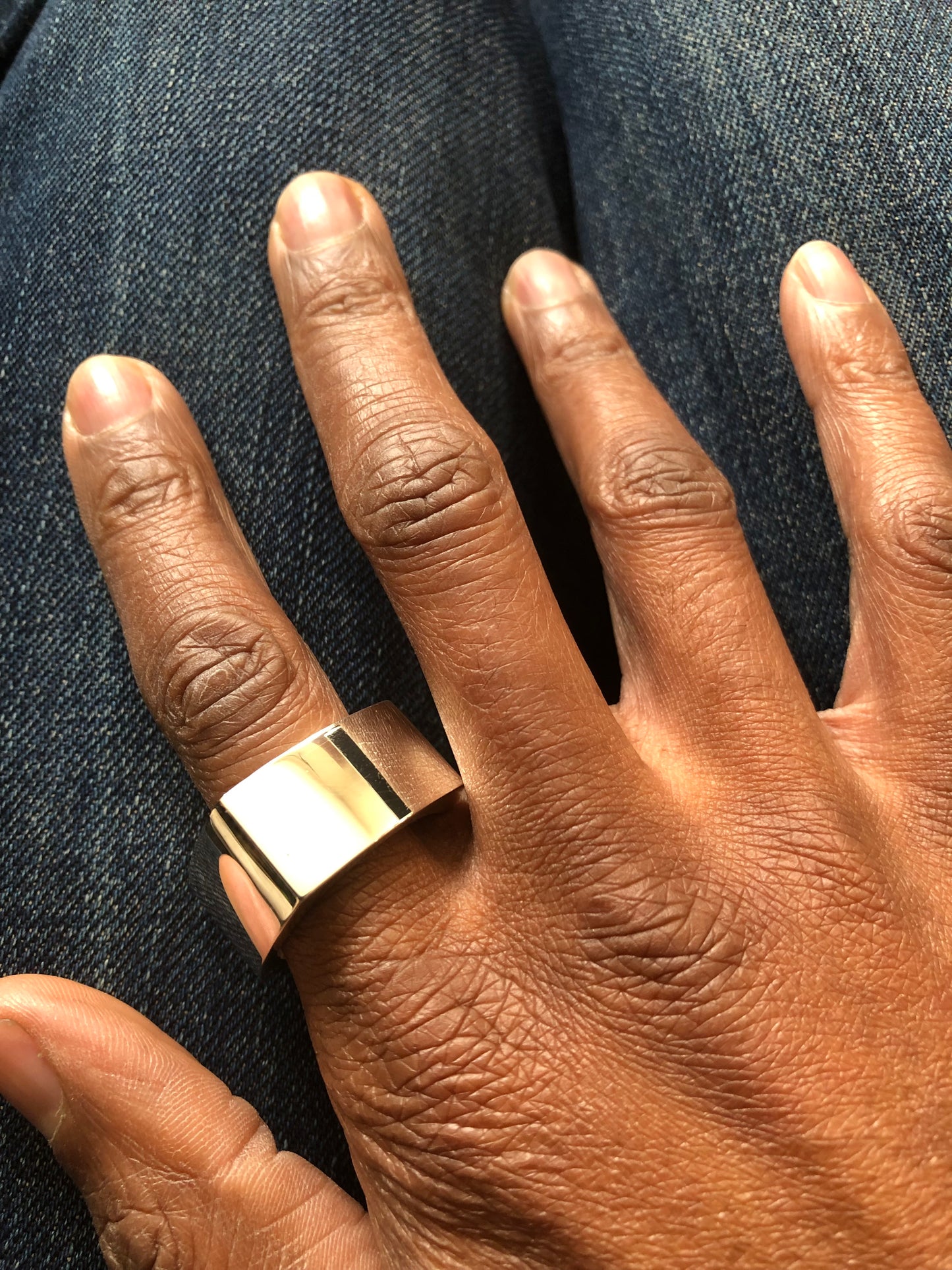 Mens solid silver heavy large plain square ring