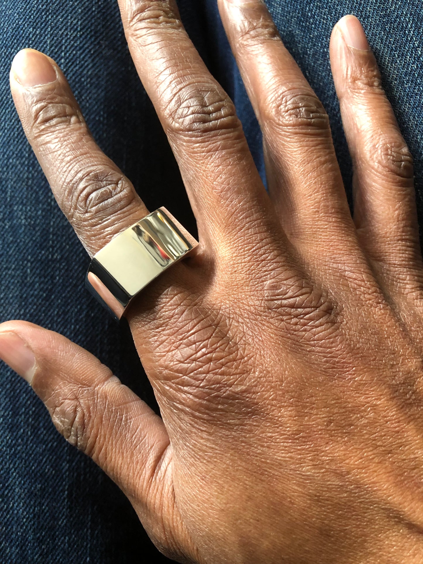 Mens solid silver heavy large plain square ring