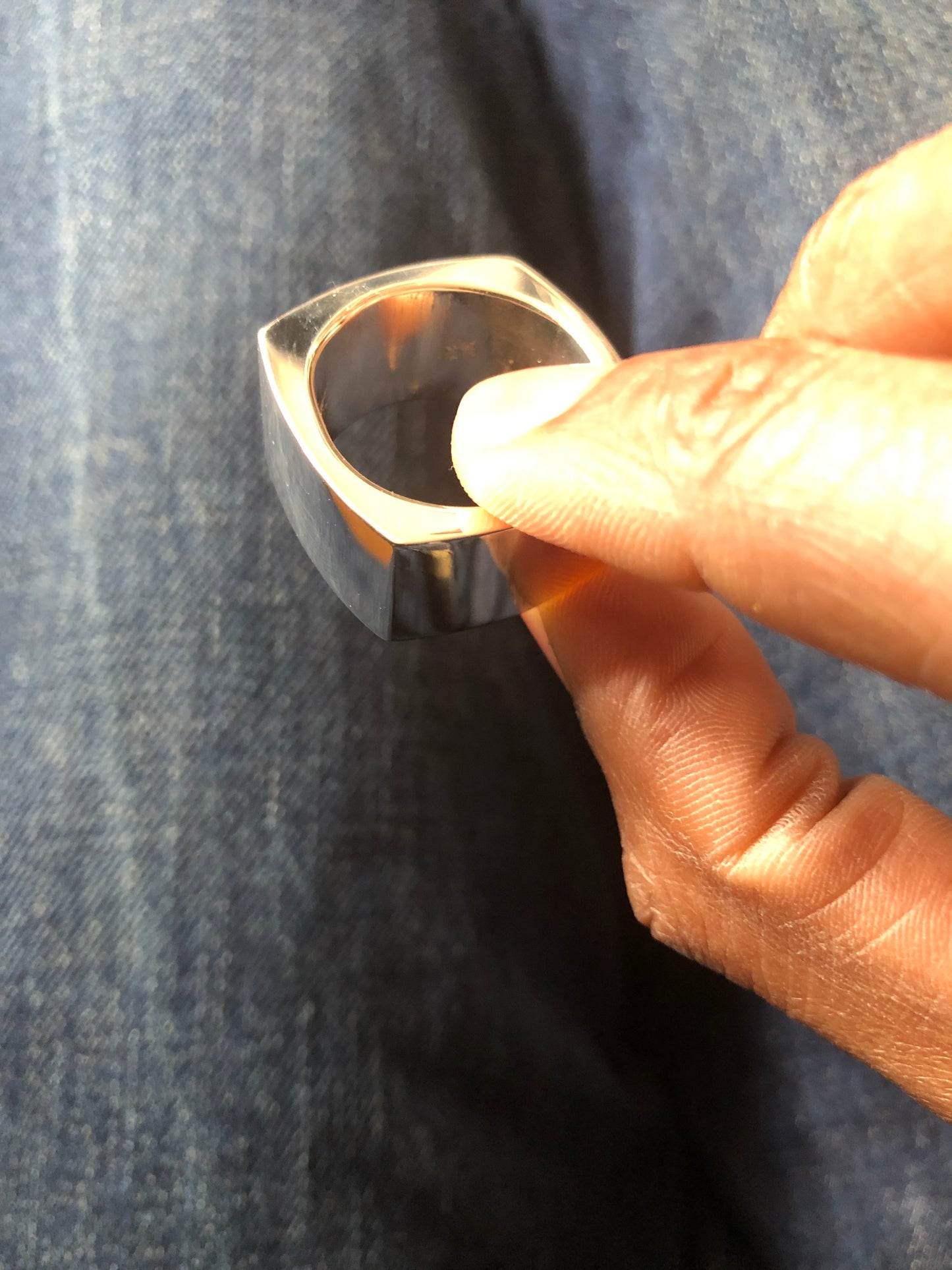 Mens solid silver heavy large plain square ring