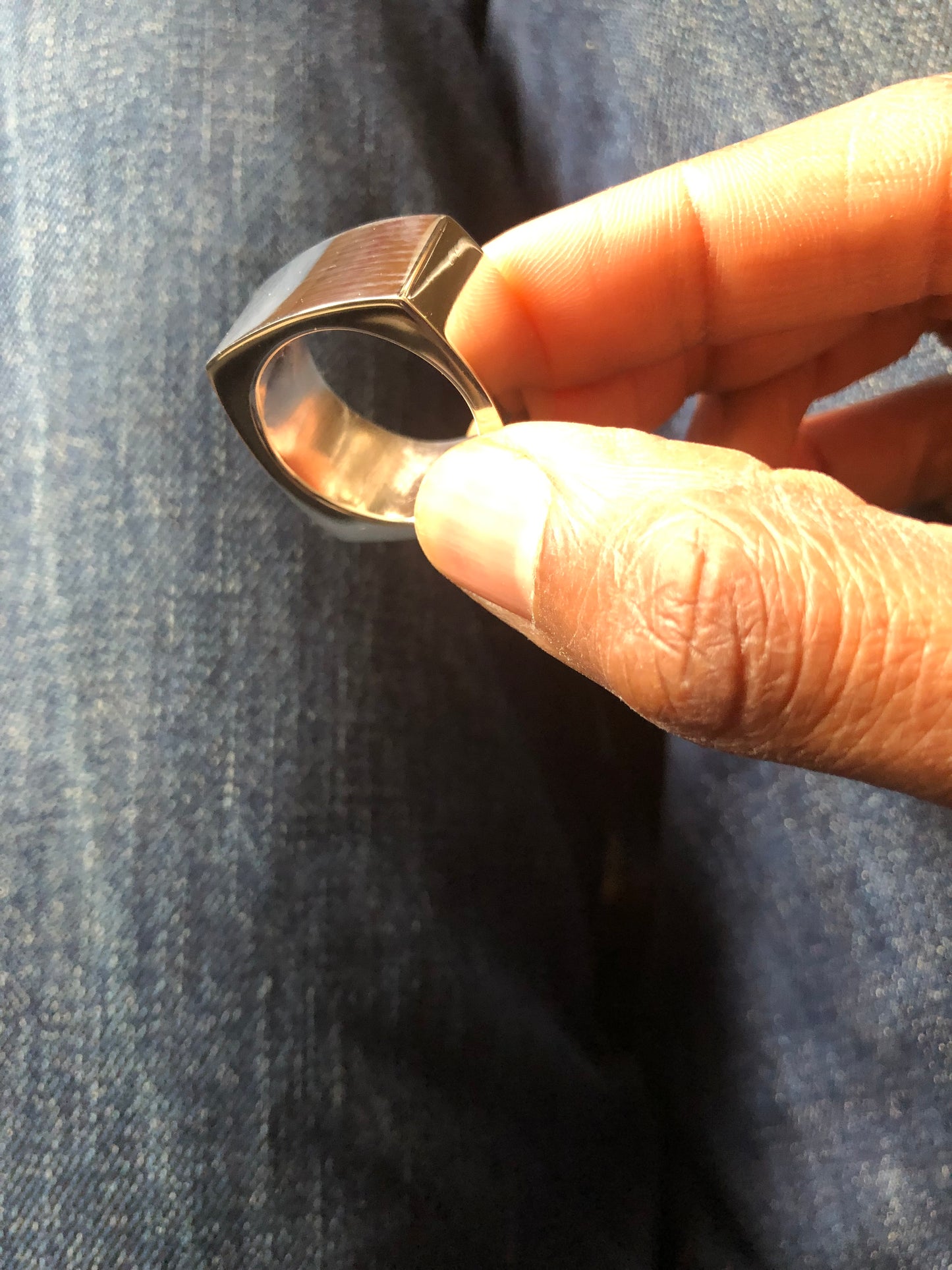 Mens solid silver heavy large plain square ring