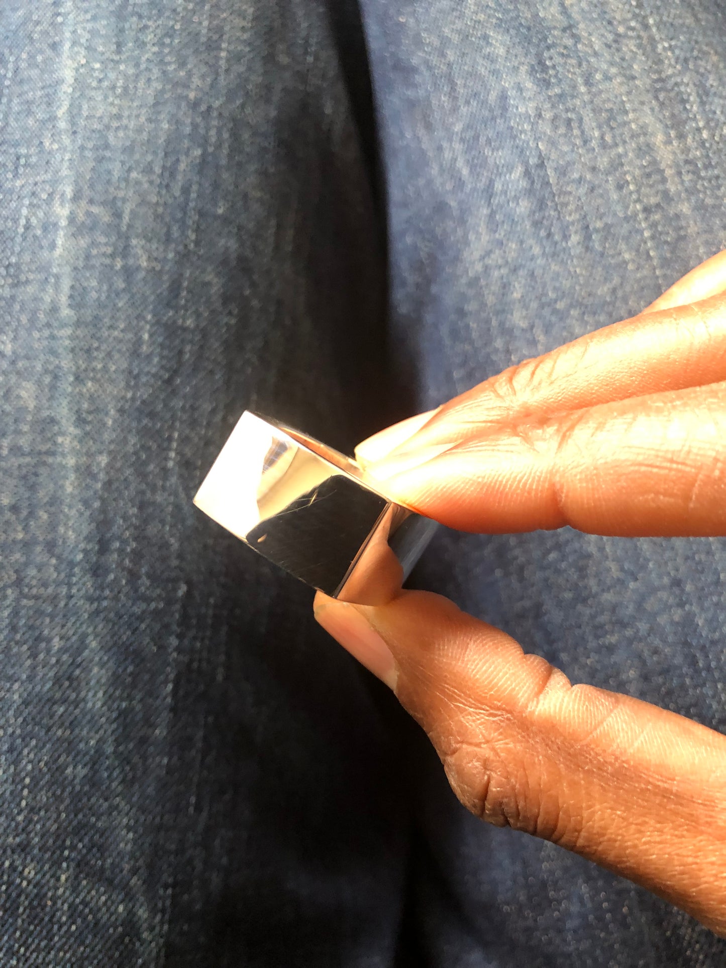 Mens solid silver heavy large plain square ring