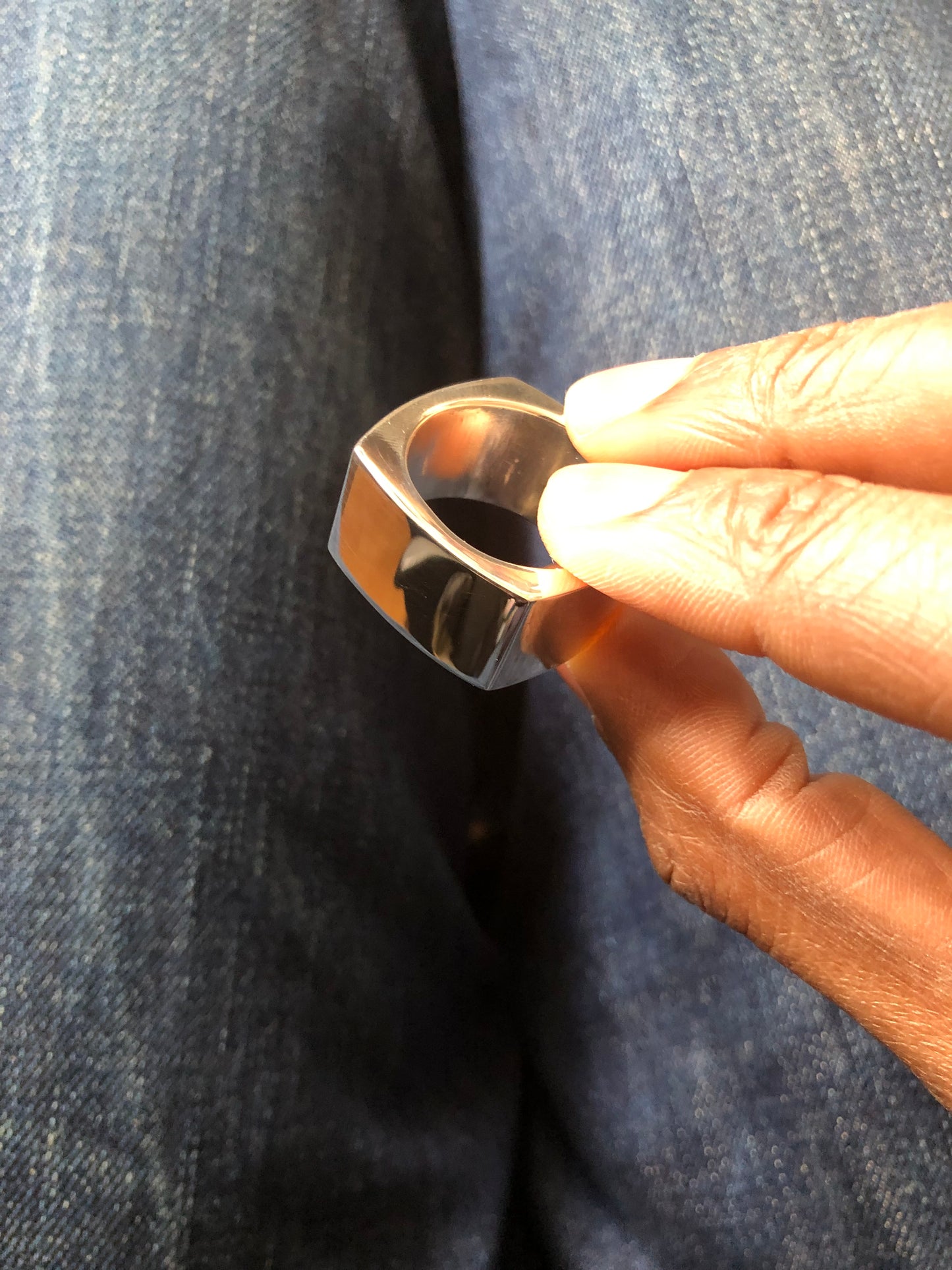 Mens solid silver heavy large plain square ring