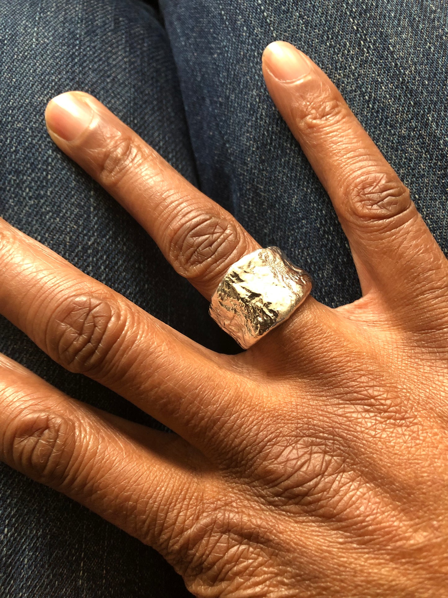 Solid silver nugget ring 1