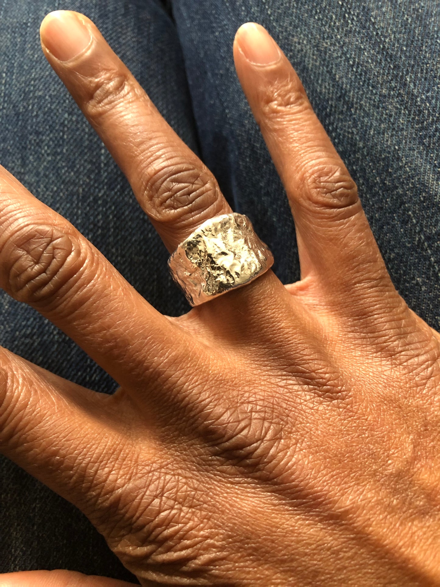 Solid silver nugget ring 1
