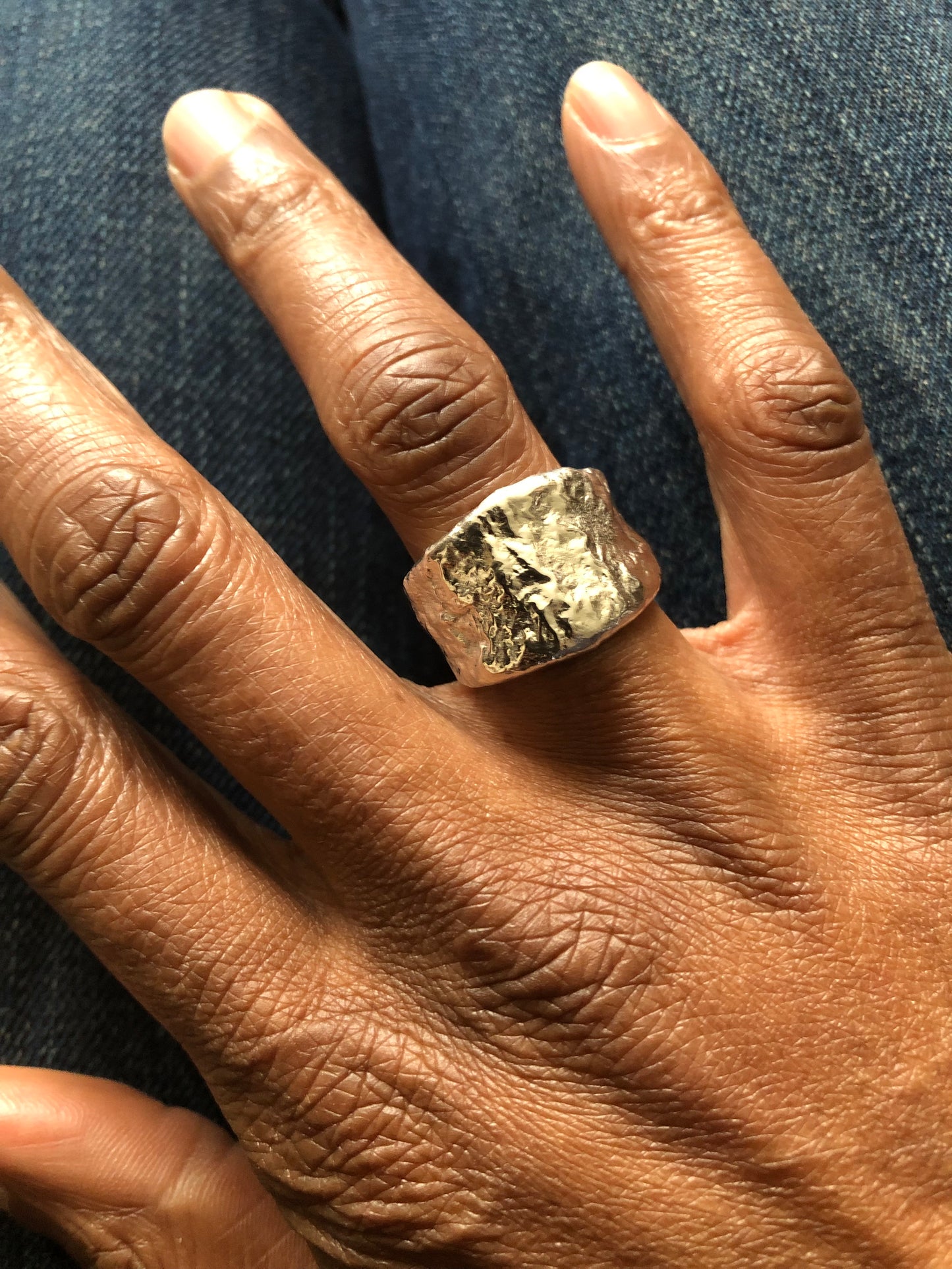 Solid silver nugget ring 1