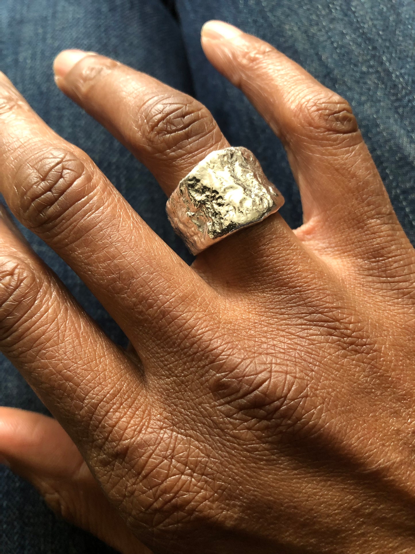 Solid silver nugget ring 1
