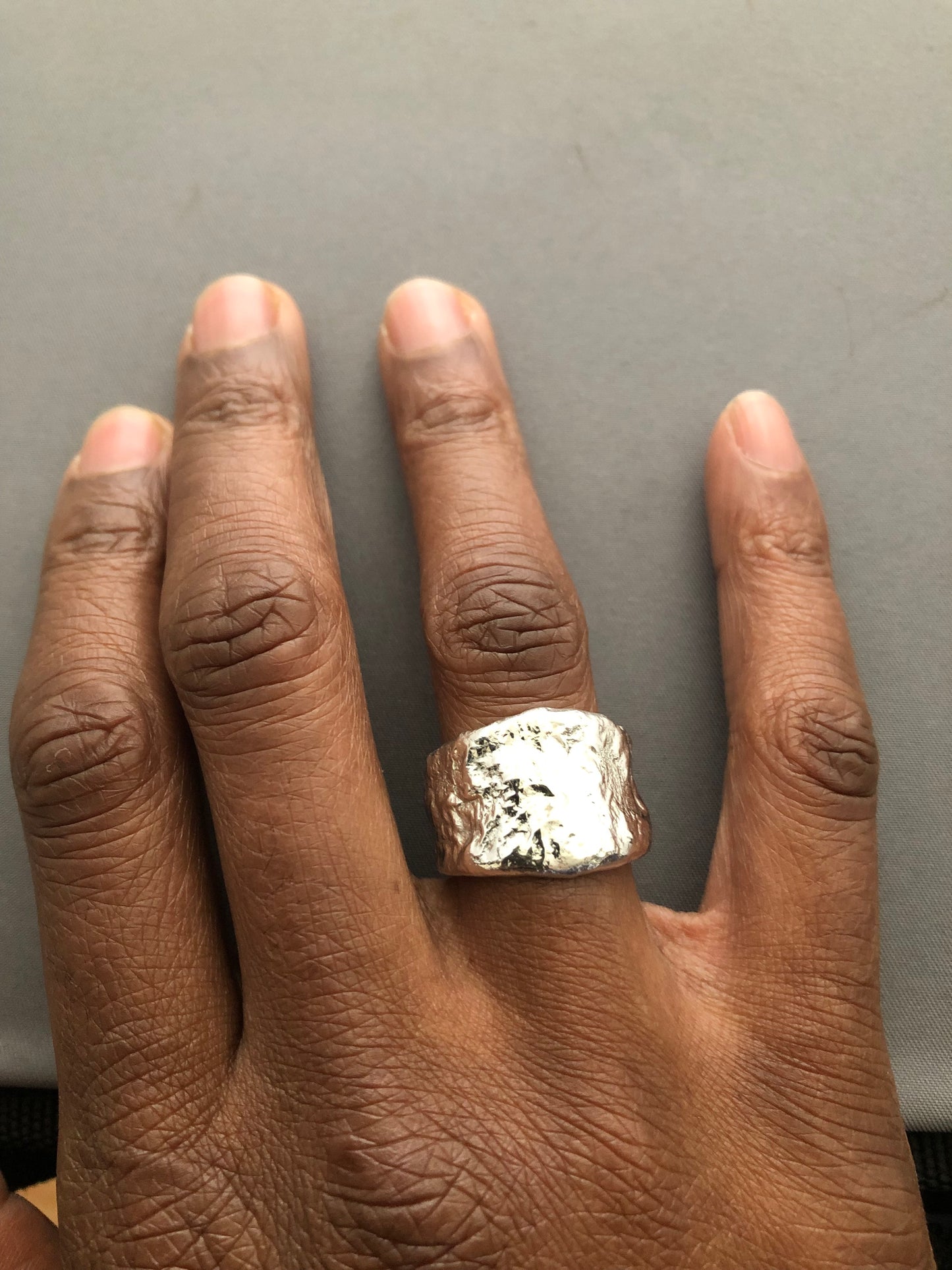 Solid silver nugget ring 1