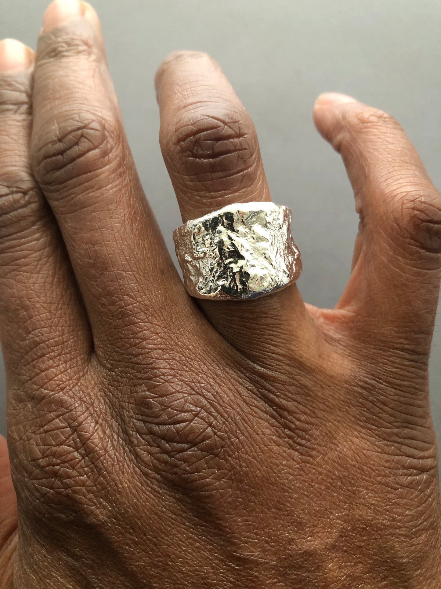 Solid silver nugget ring 1
