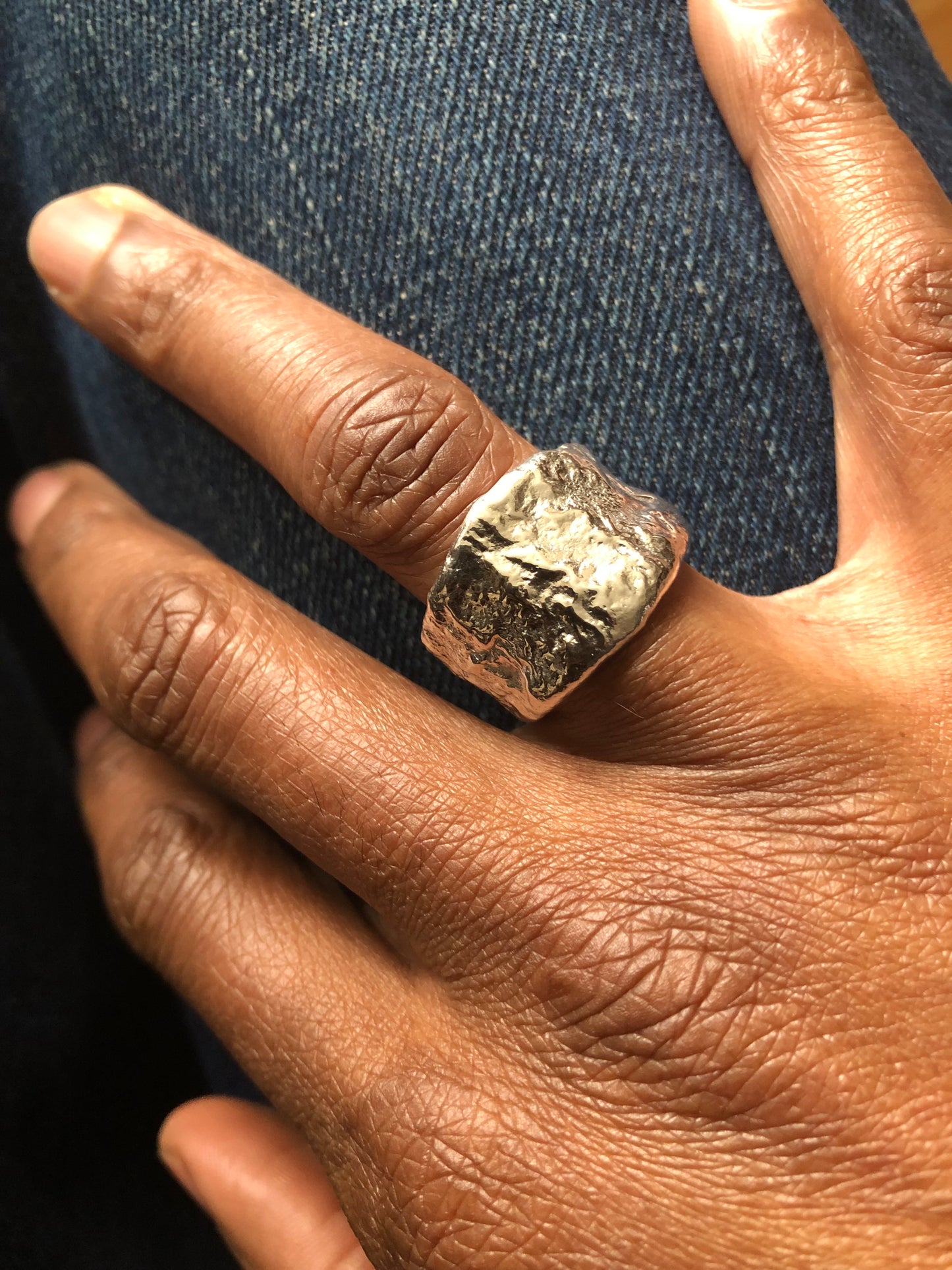 Solid silver nugget ring 1