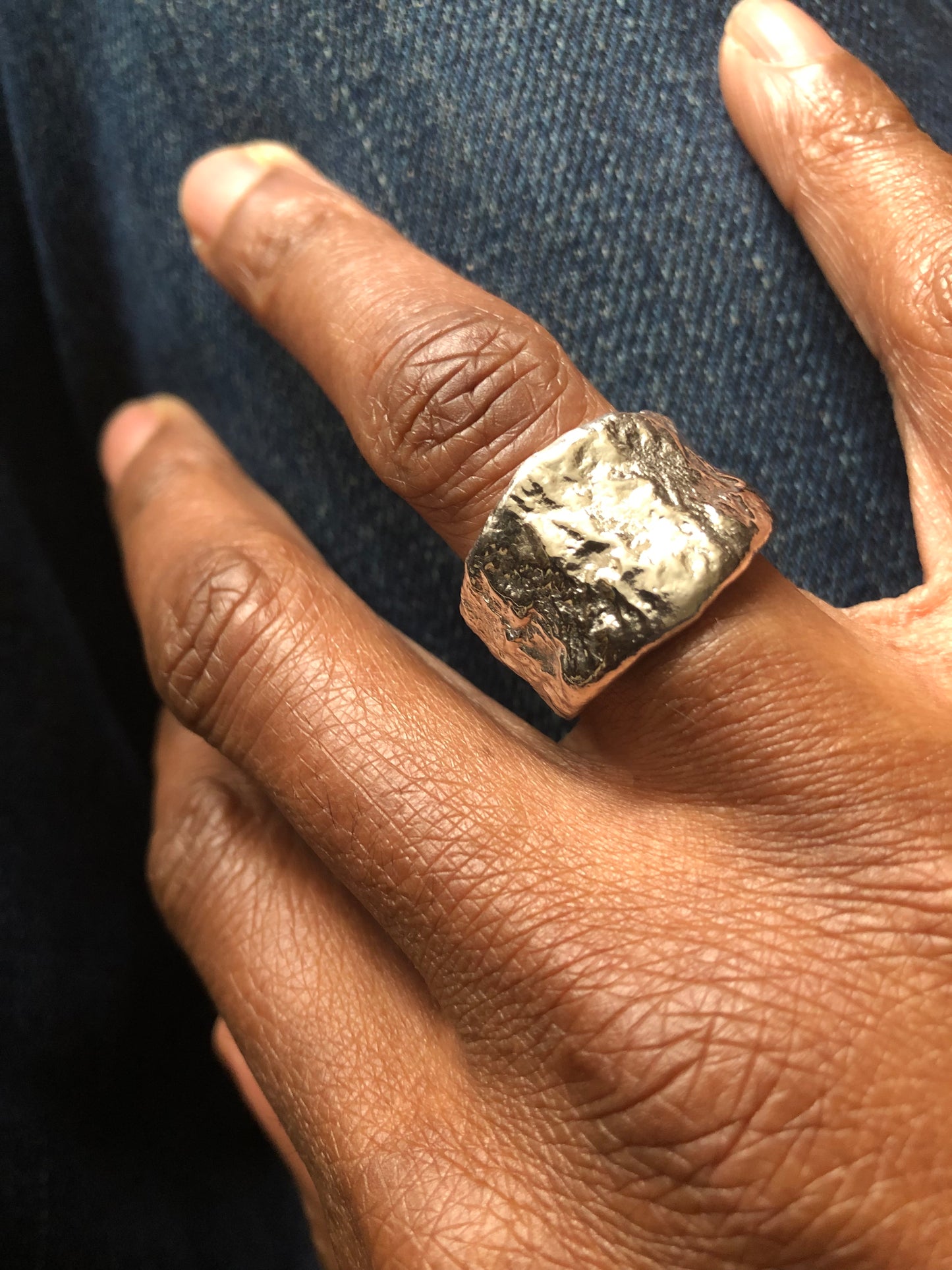 Solid silver nugget ring 1