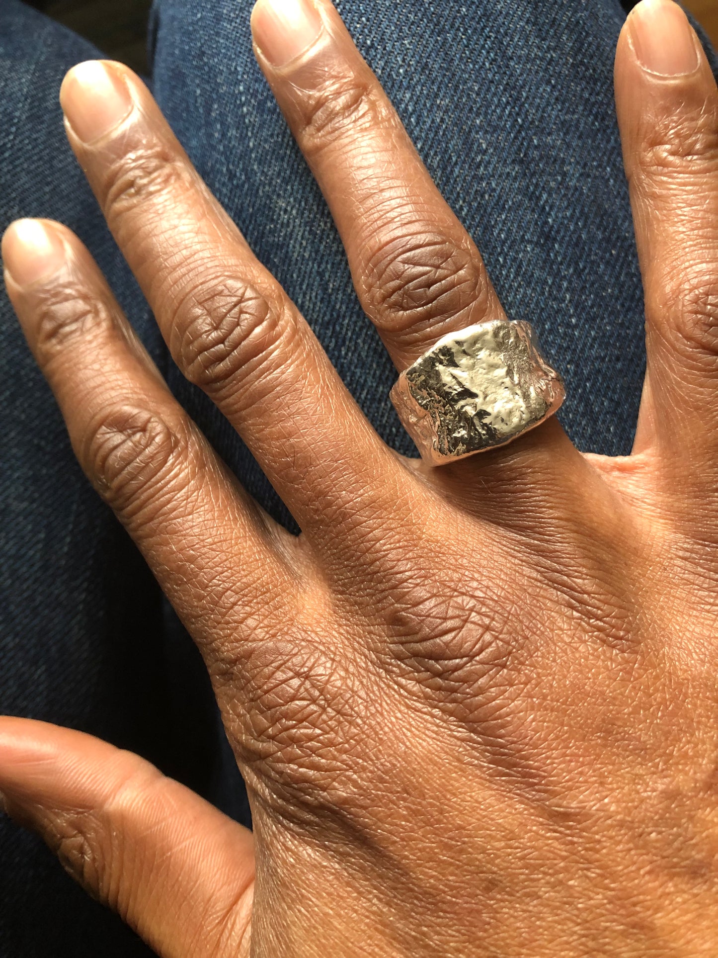 Solid silver nugget ring 1