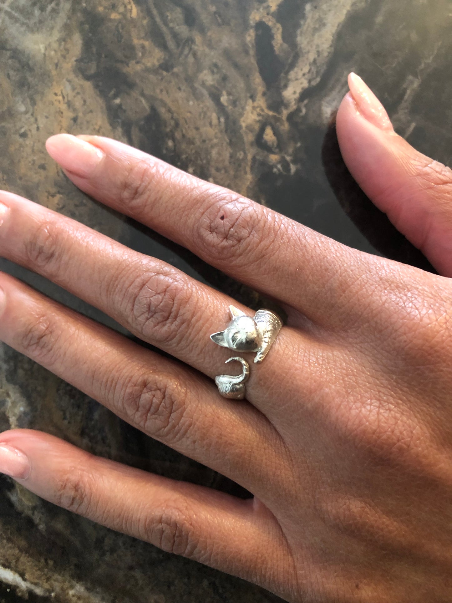 Ladies solid silver Cat ring
