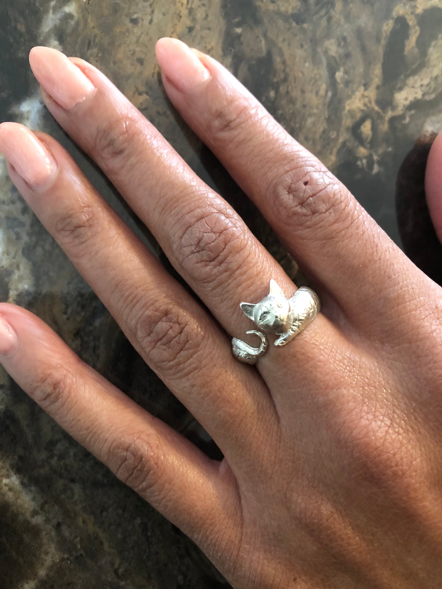 Ladies solid silver Cat ring
