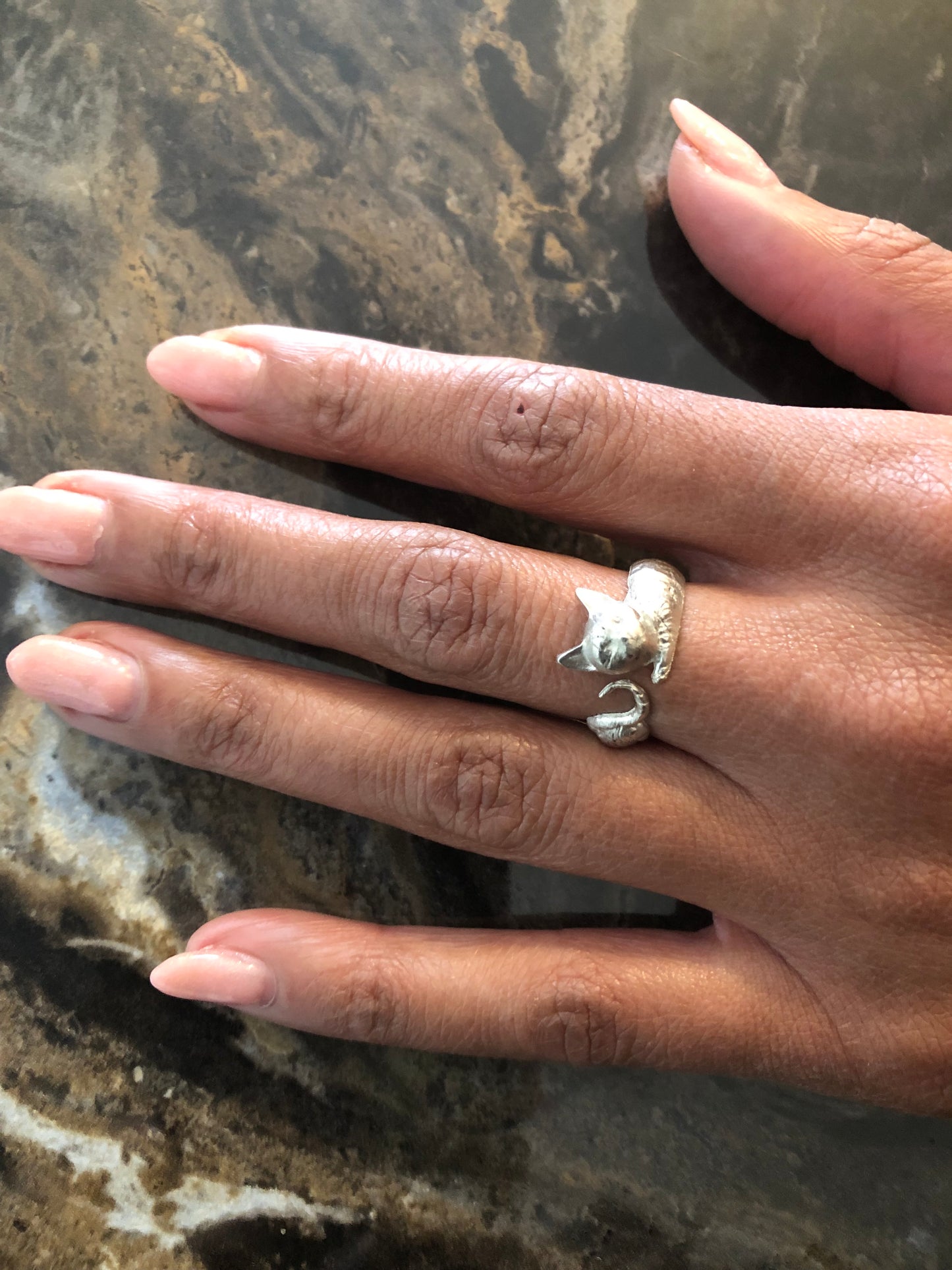 Ladies solid silver Cat ring