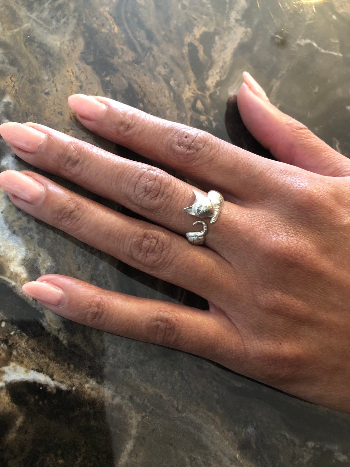 Ladies solid silver Cat ring