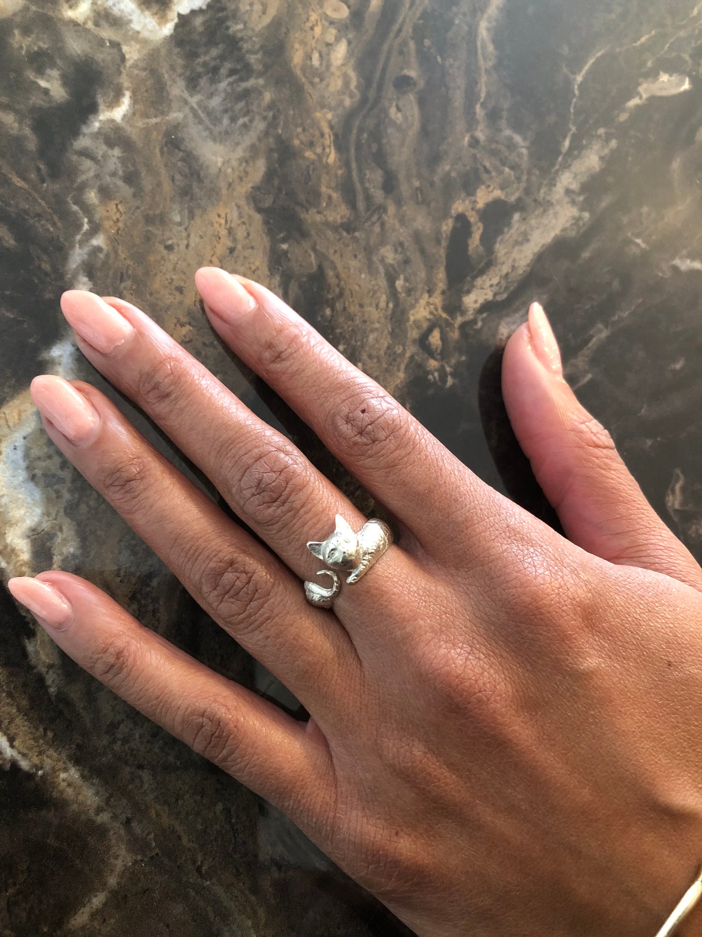 Ladies solid silver Cat ring