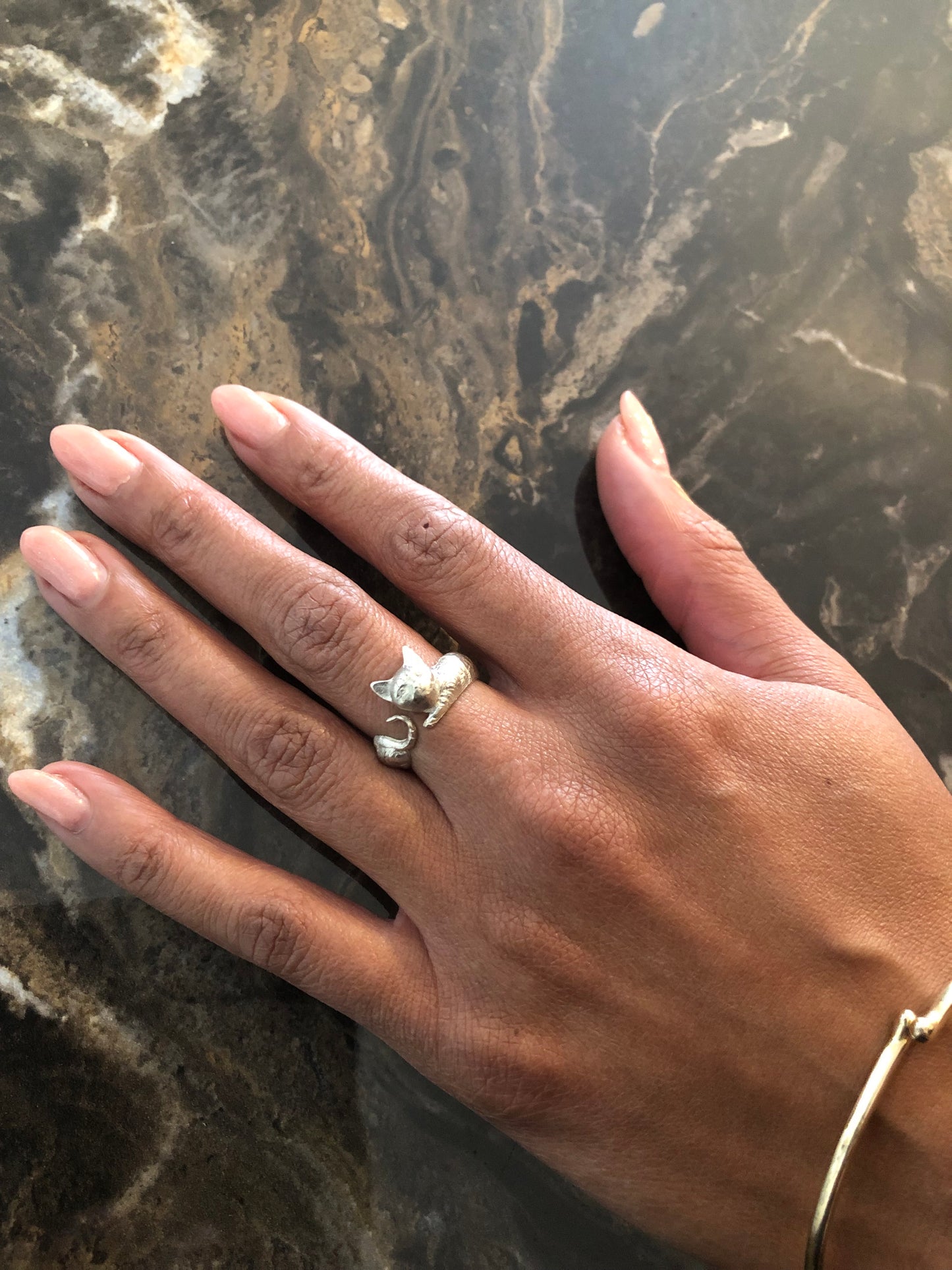 Ladies solid silver Cat ring