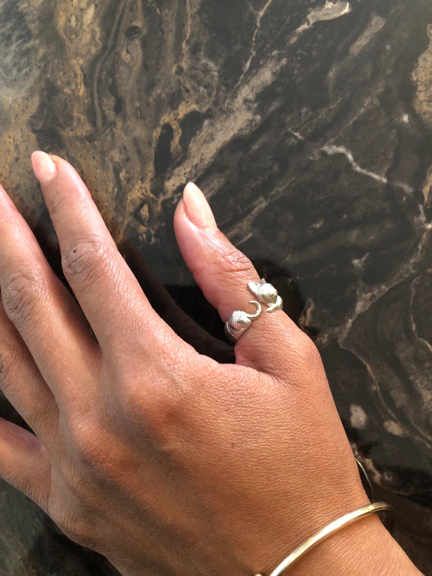Ladies solid silver Cat ring