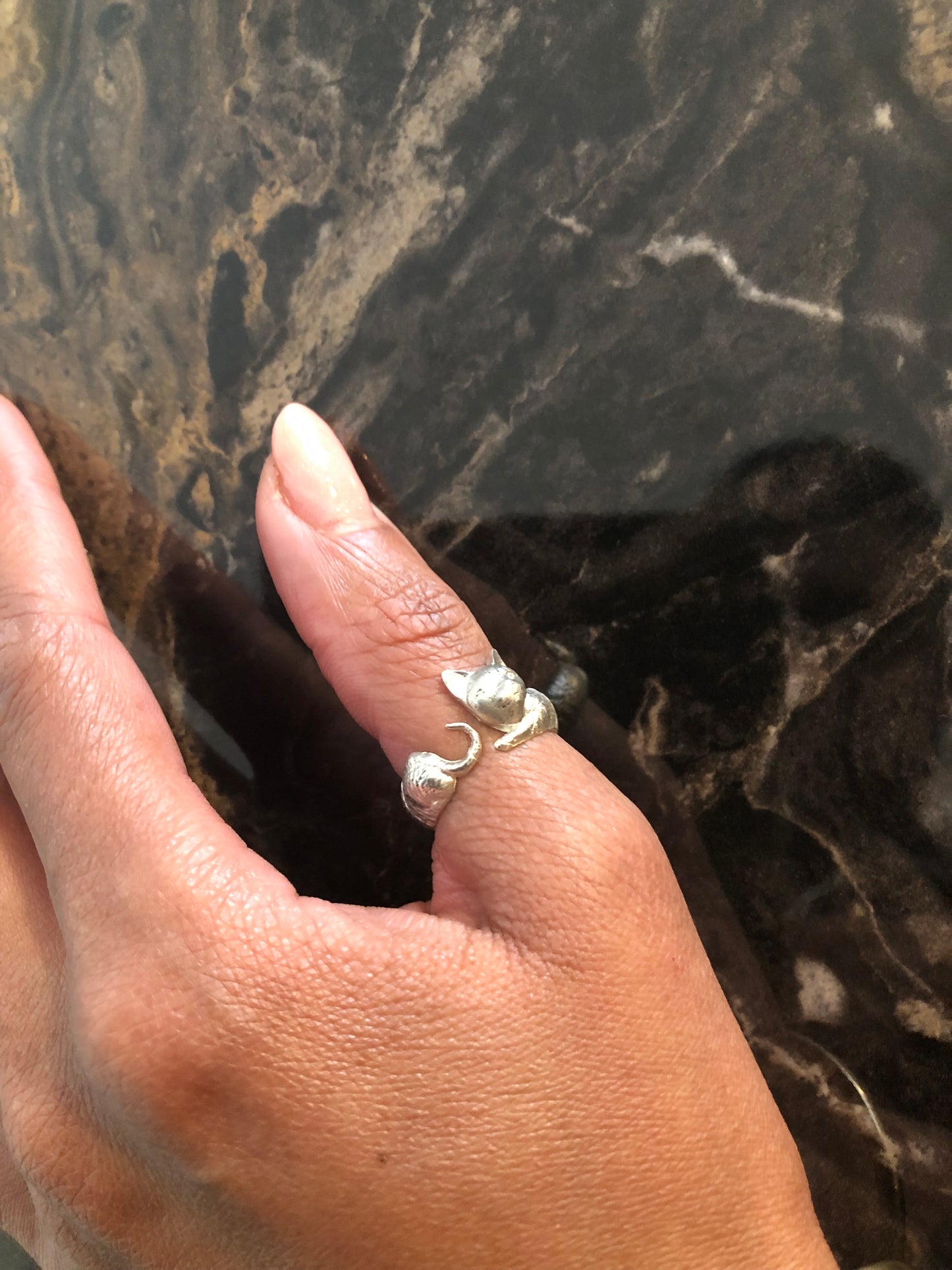 Ladies solid silver Cat ring