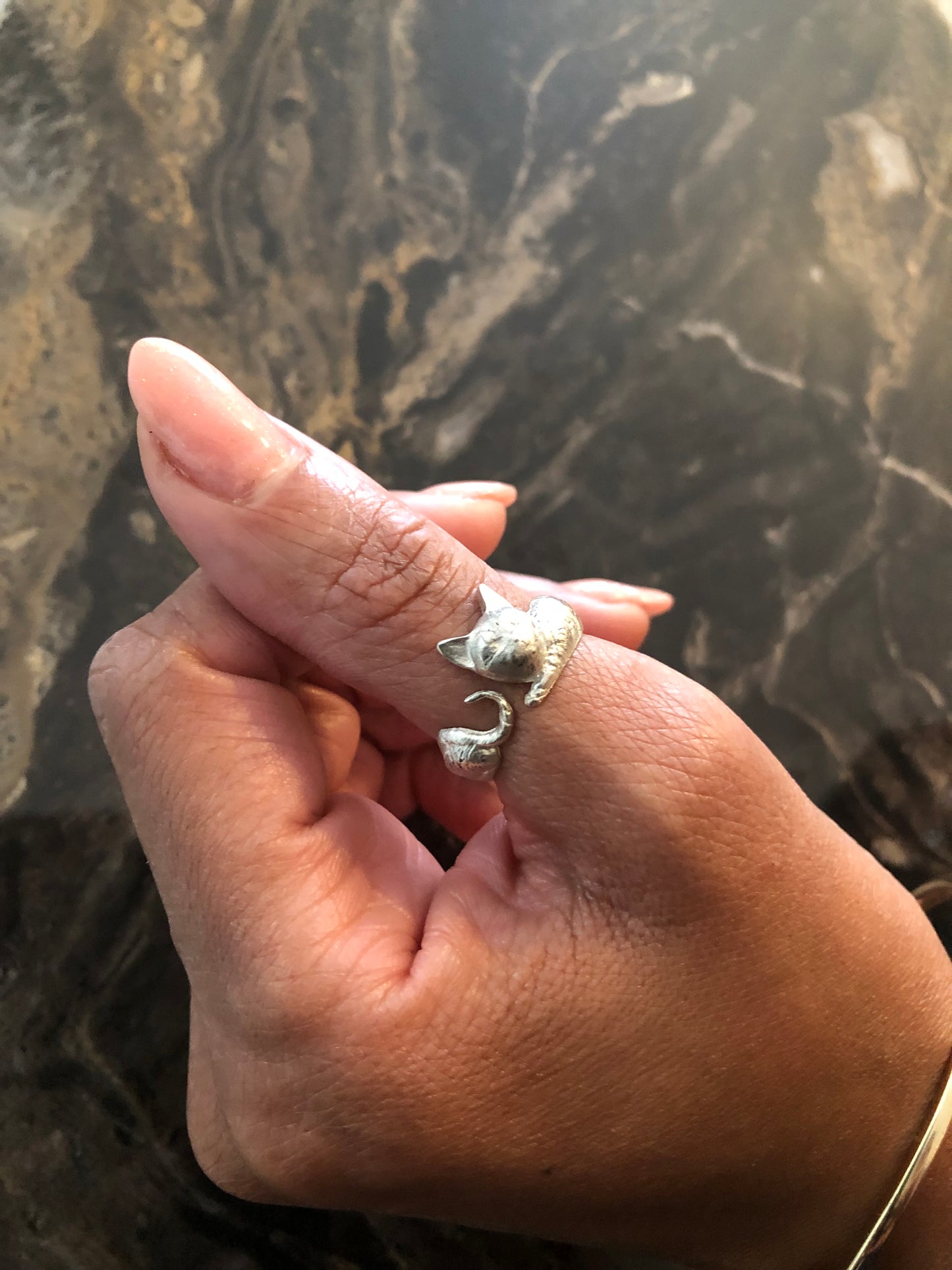 Ladies solid silver Cat ring
