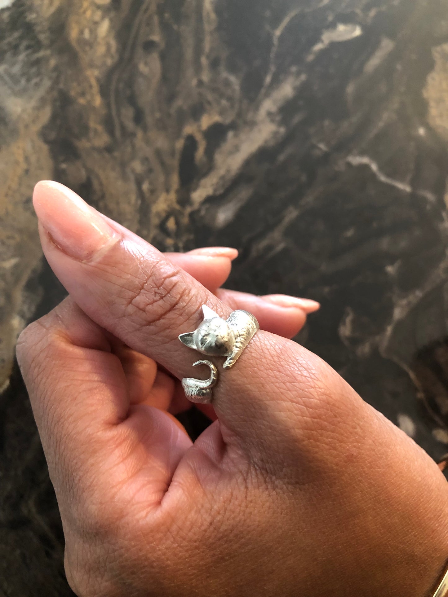 Ladies solid silver Cat ring