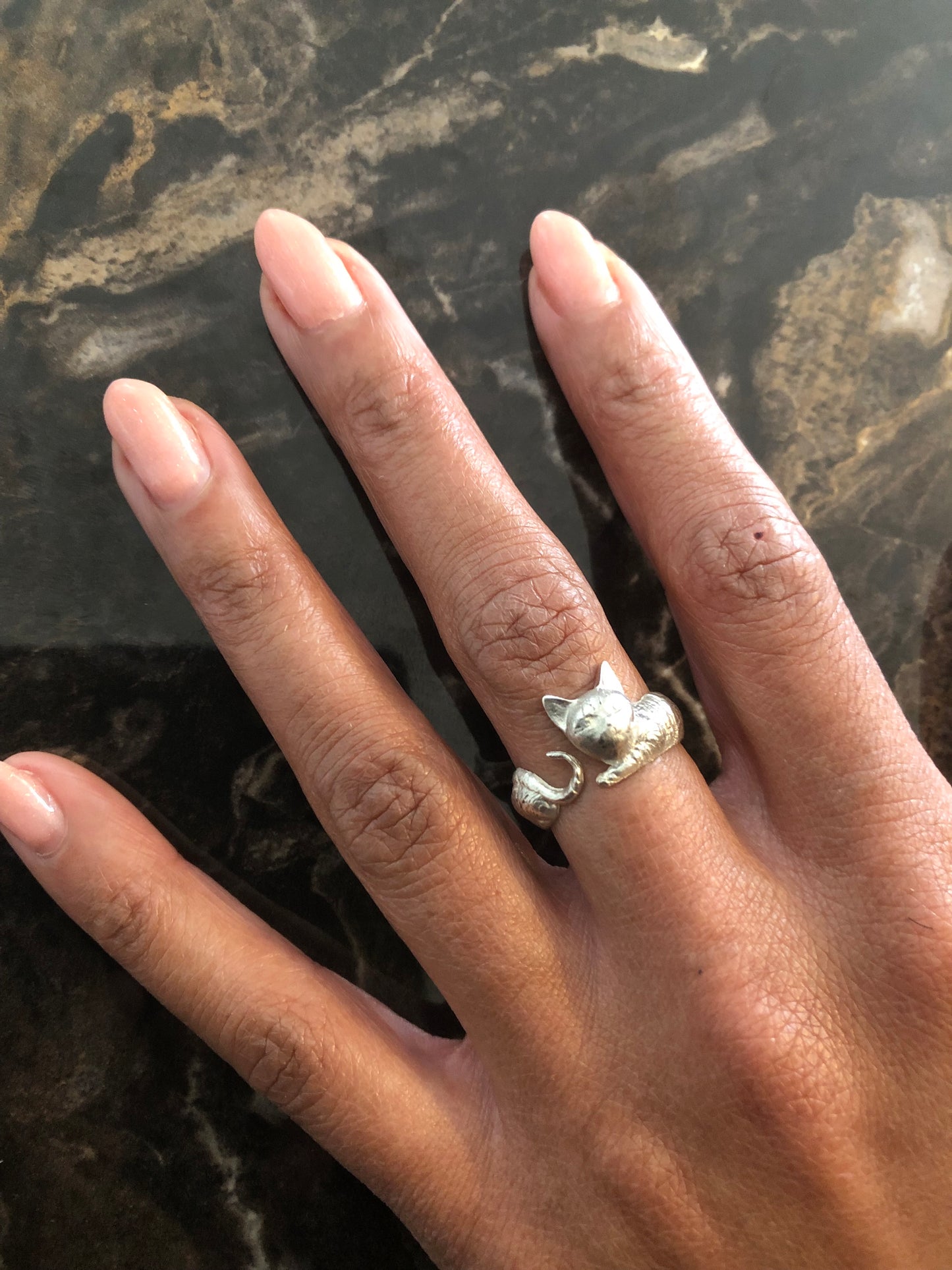 Ladies solid silver Cat ring