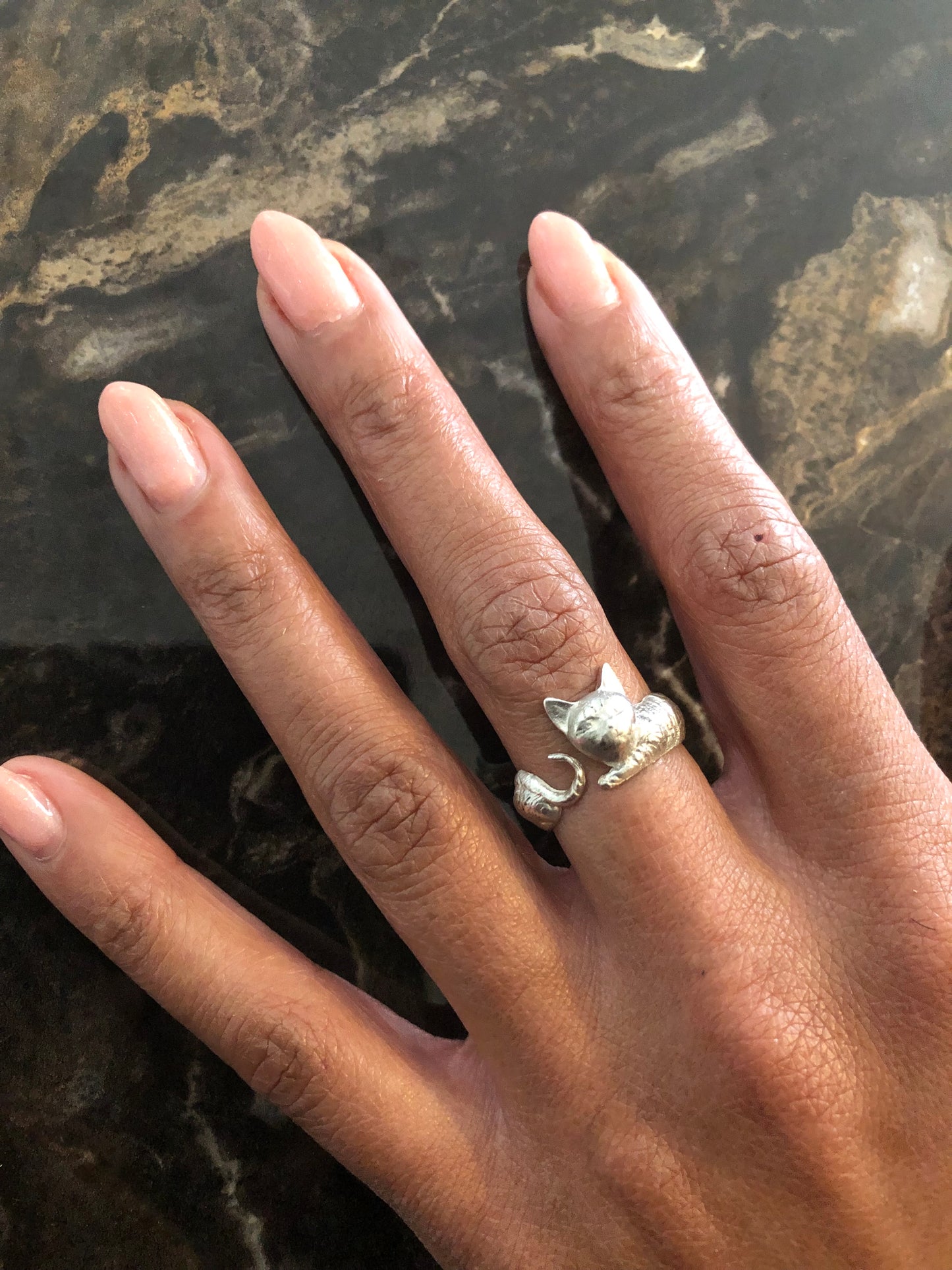Ladies solid silver Cat ring