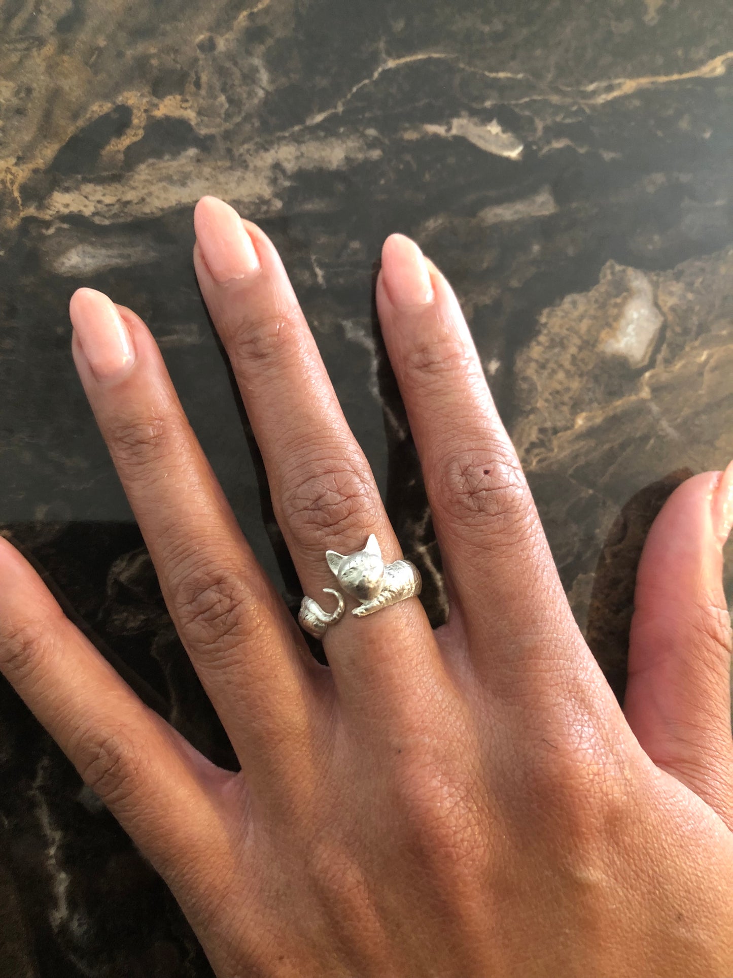 Ladies solid silver Cat ring
