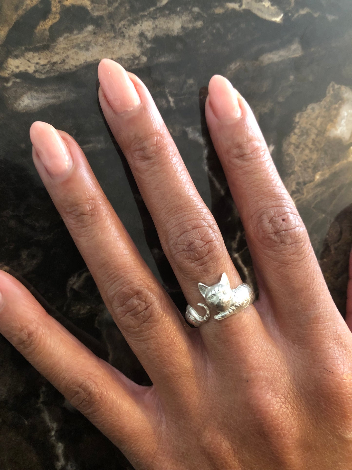 Ladies solid silver Cat ring