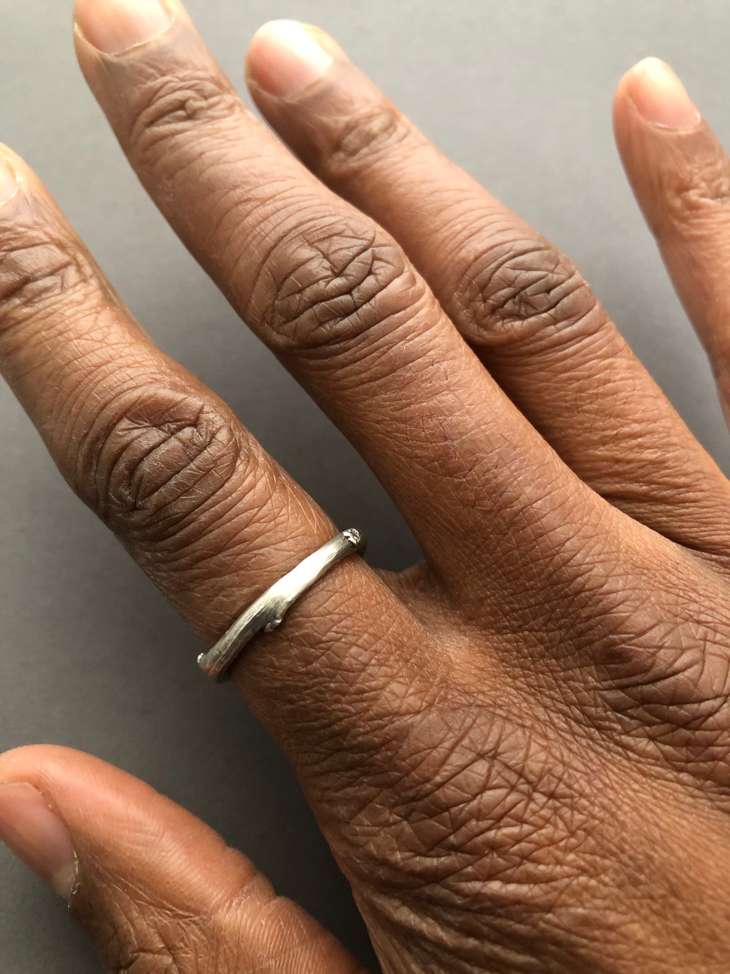 Unisex solid silver twig ring