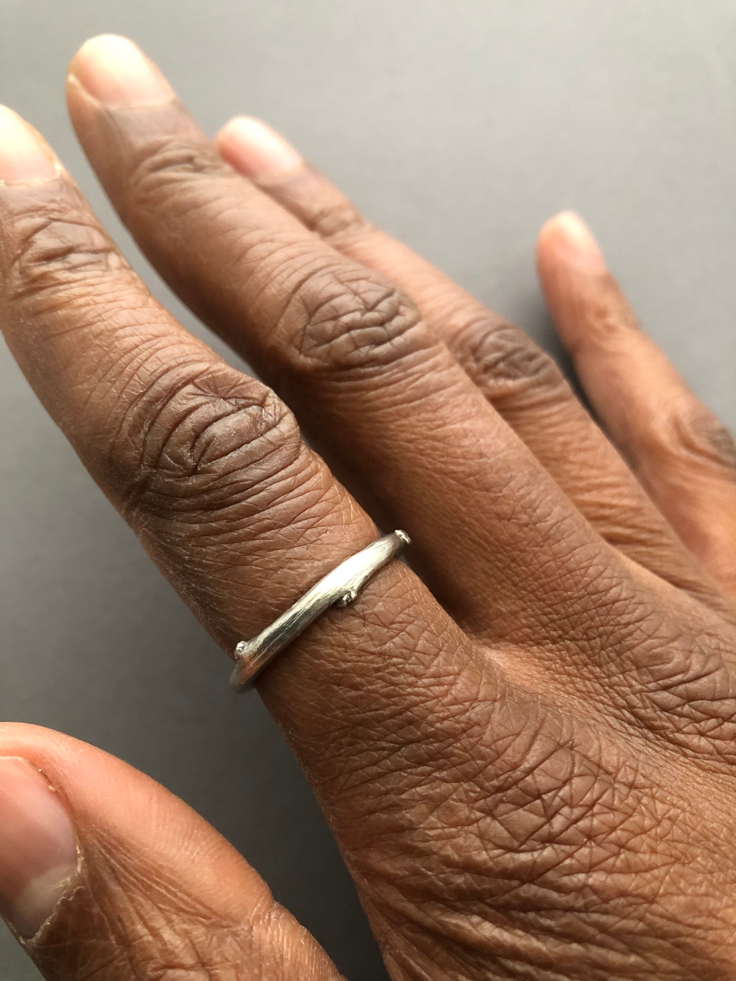 Unisex solid silver twig ring