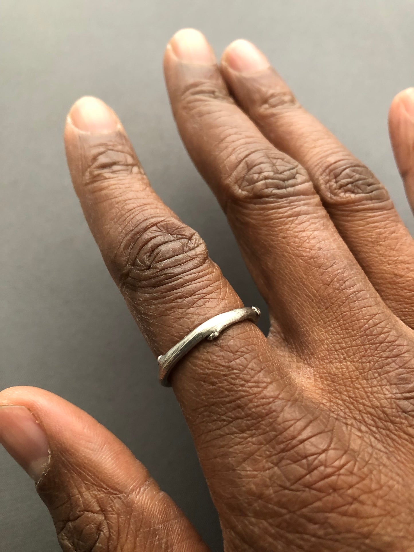 Unisex solid silver twig ring