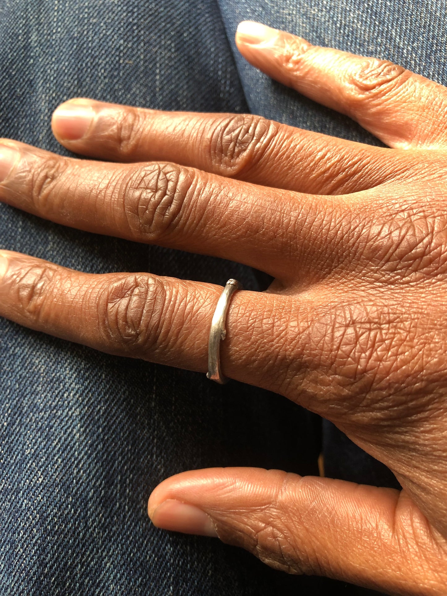 Unisex solid silver twig ring